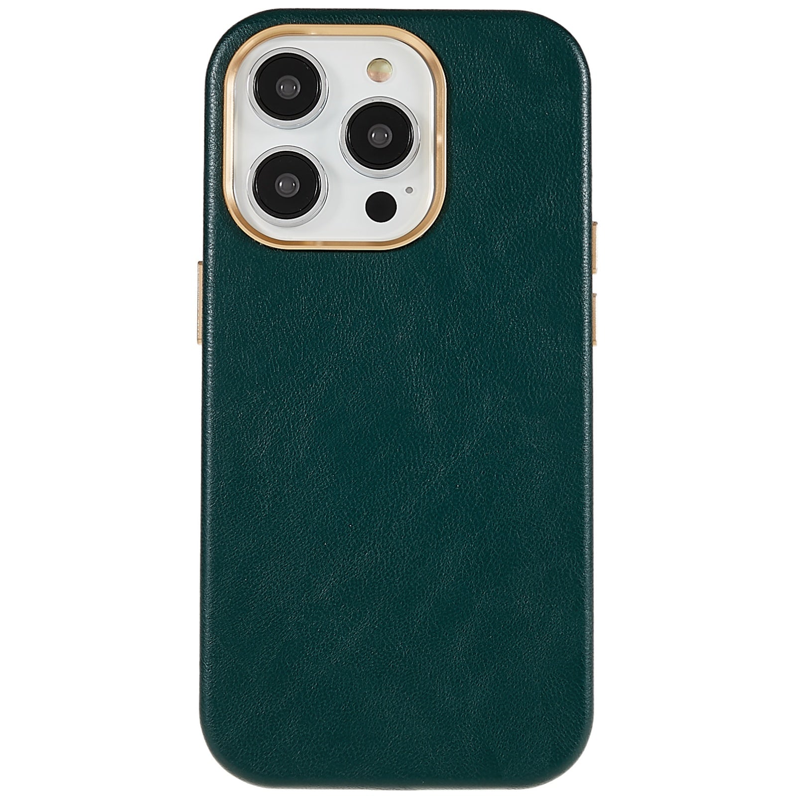 For iPhone 14 Pro PU Leather PC Cell Phone Cover Business Phone Case with Metal Lens Ring Frame