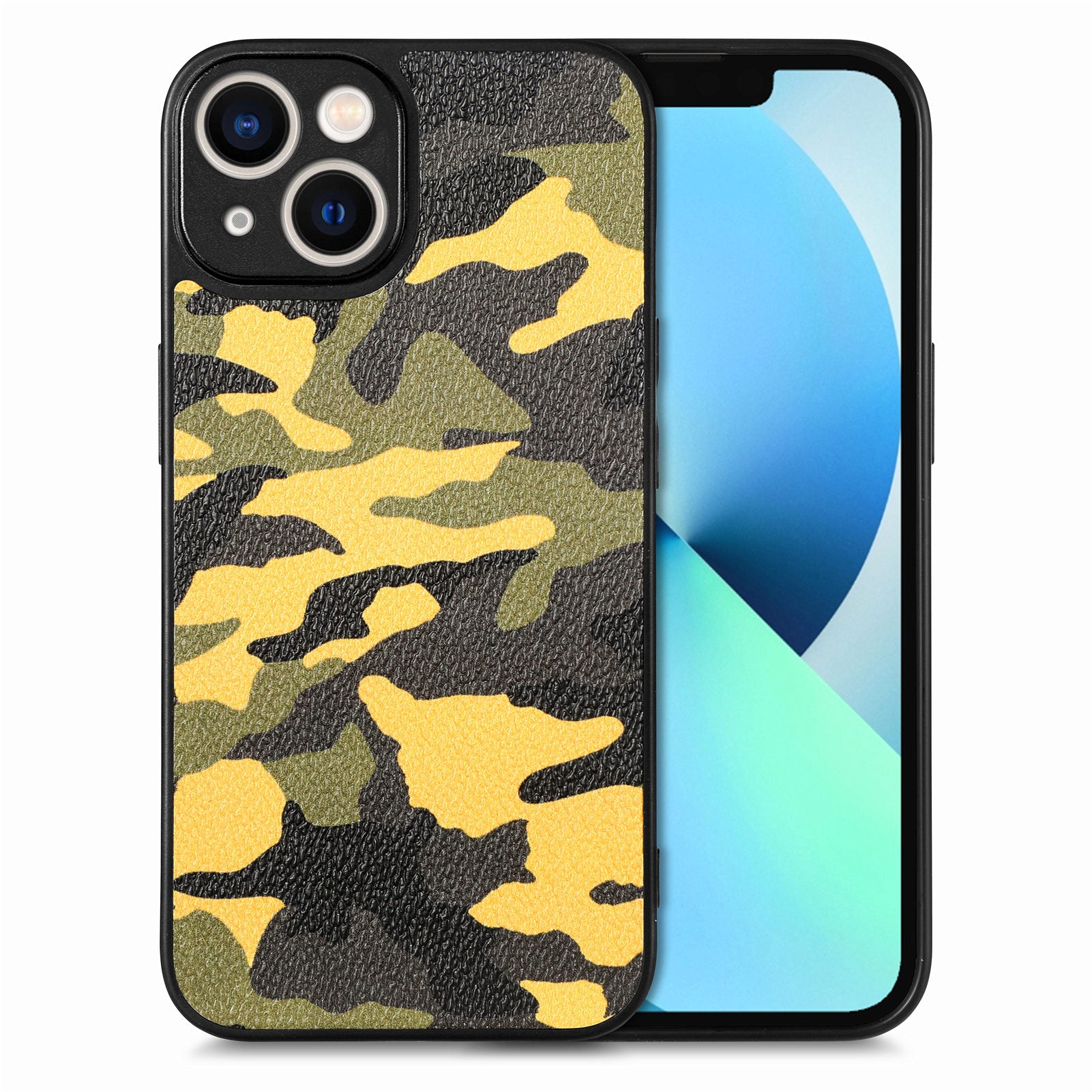 Camouflage Pattern Phone Cover for iPhone 13 mini Precise Cutout Leather Coated PC TPU Case
