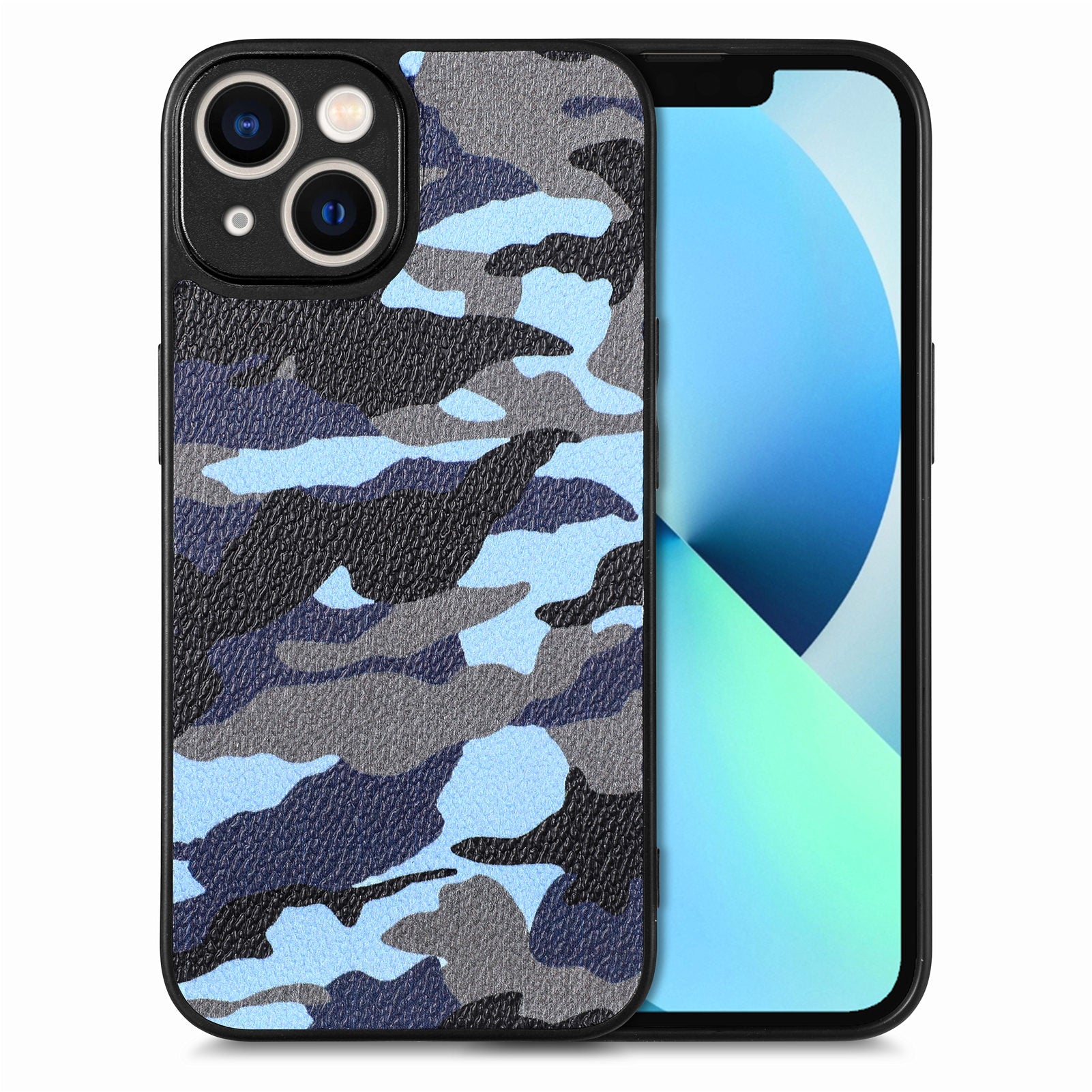 Camouflage Pattern Phone Cover for iPhone 13 mini Precise Cutout Leather Coated PC TPU Case