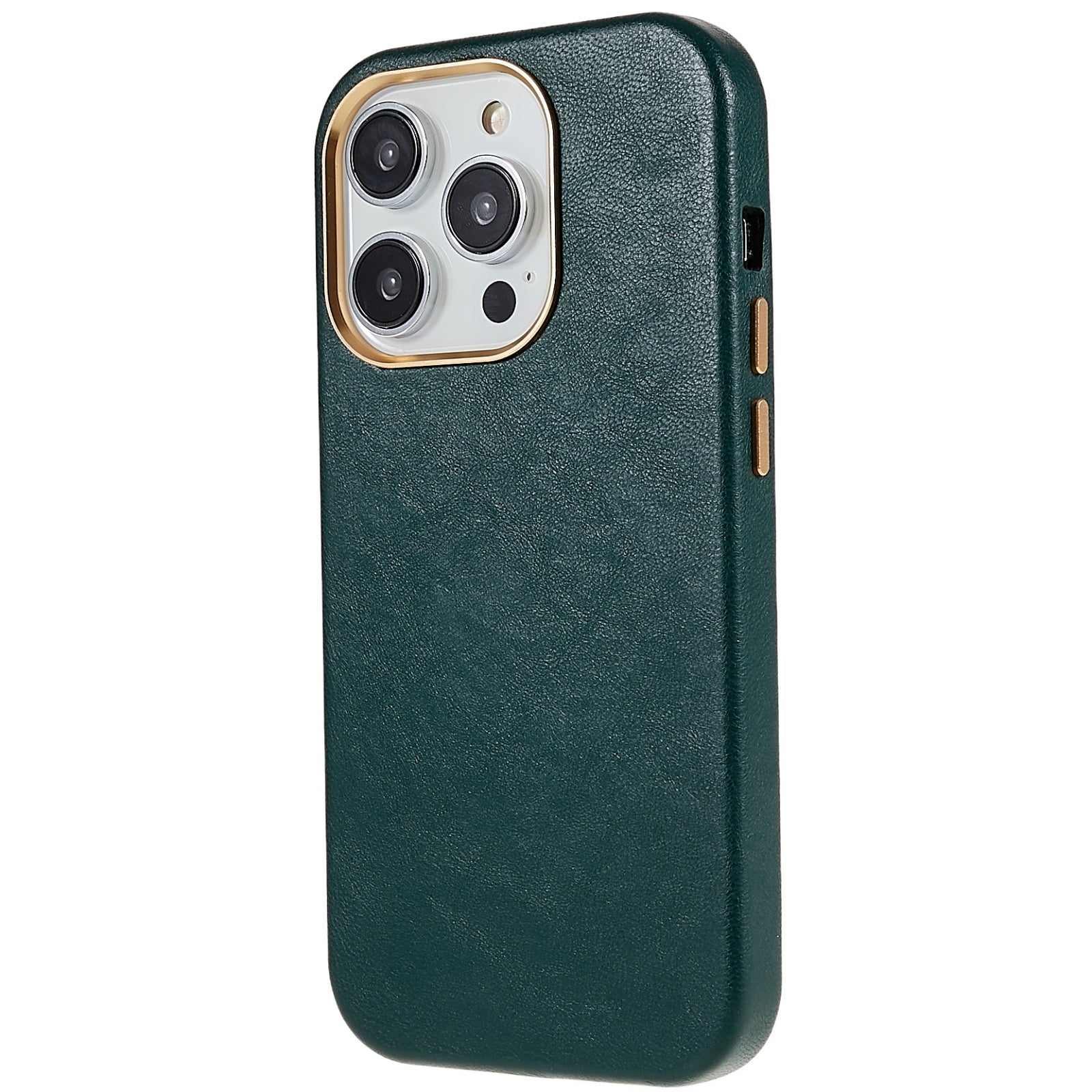 For iPhone 14 Pro Max Business Phone Case PU Leather PC Cell Phone Cover with Metal Lens Ring Frame