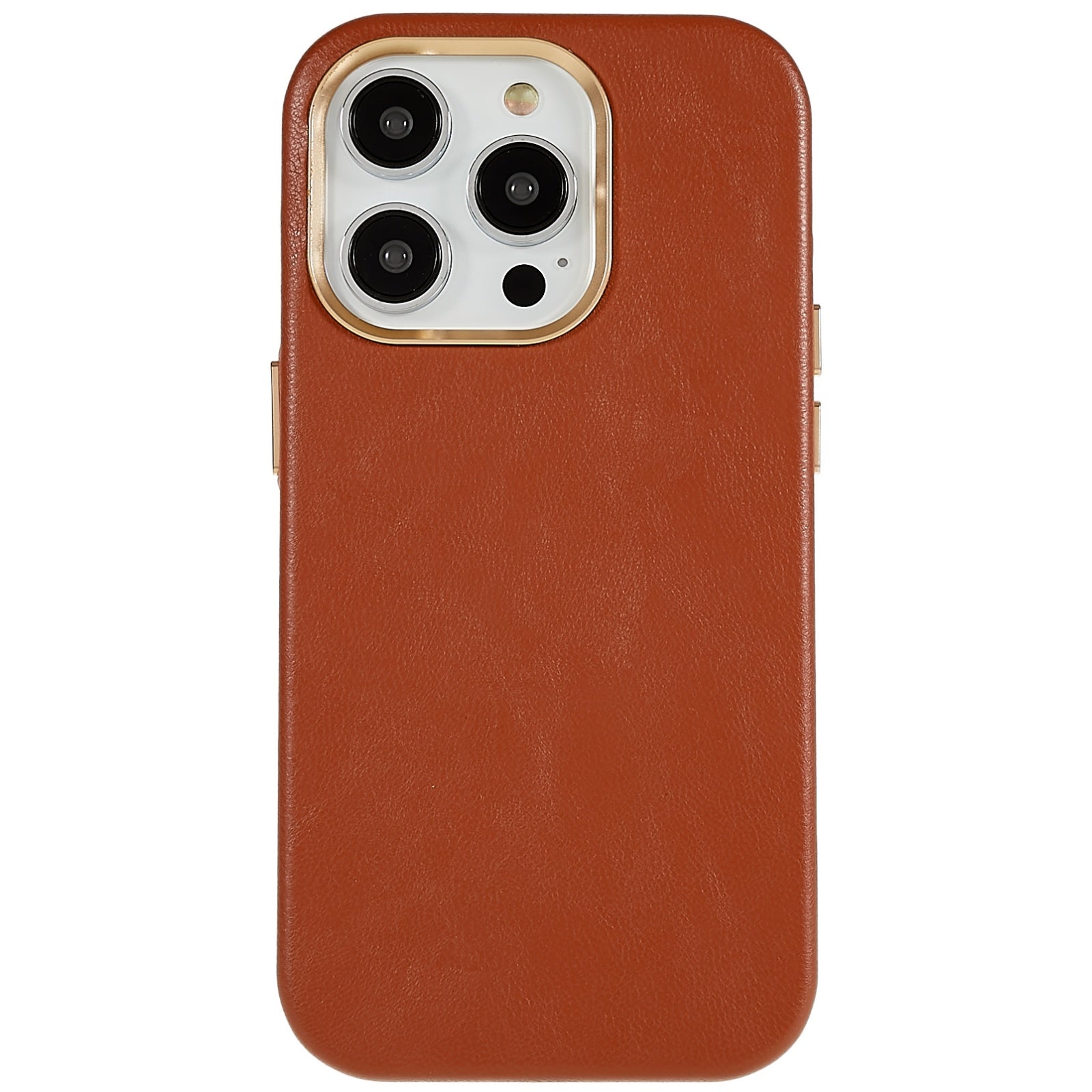 For iPhone 14 Pro Max Business Phone Case PU Leather PC Cell Phone Cover with Metal Lens Ring Frame