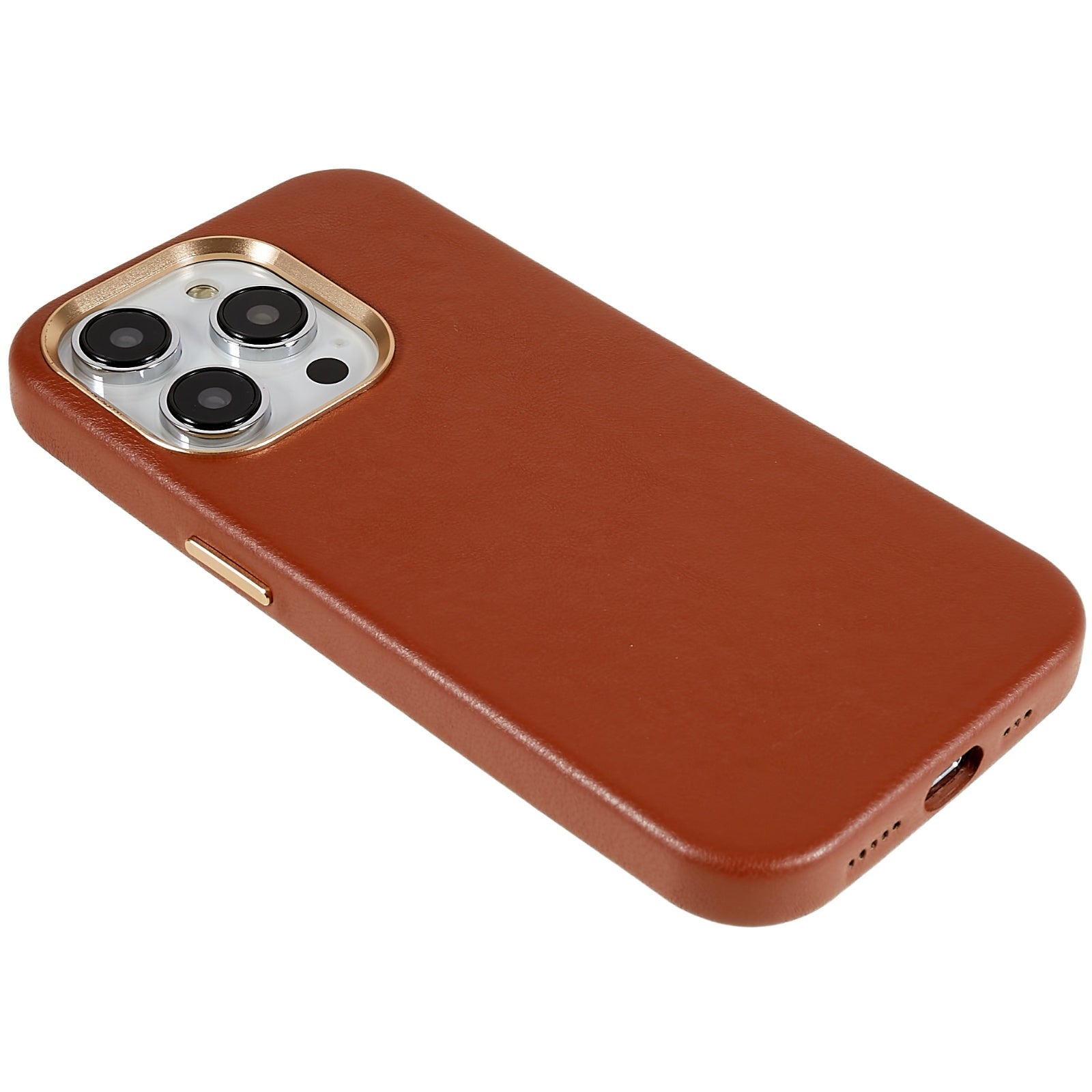 For iPhone 14 Pro Max Business Phone Case PU Leather PC Cell Phone Cover with Metal Lens Ring Frame