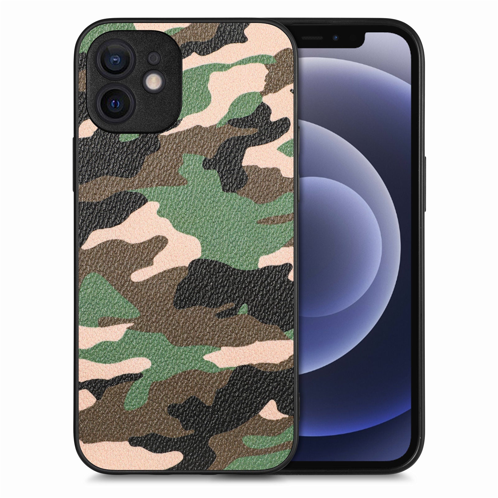 For iPhone 12 mini 5.4 inch Camouflage Phone Case PU Leather PC TPU Anti-drop Protective Cover