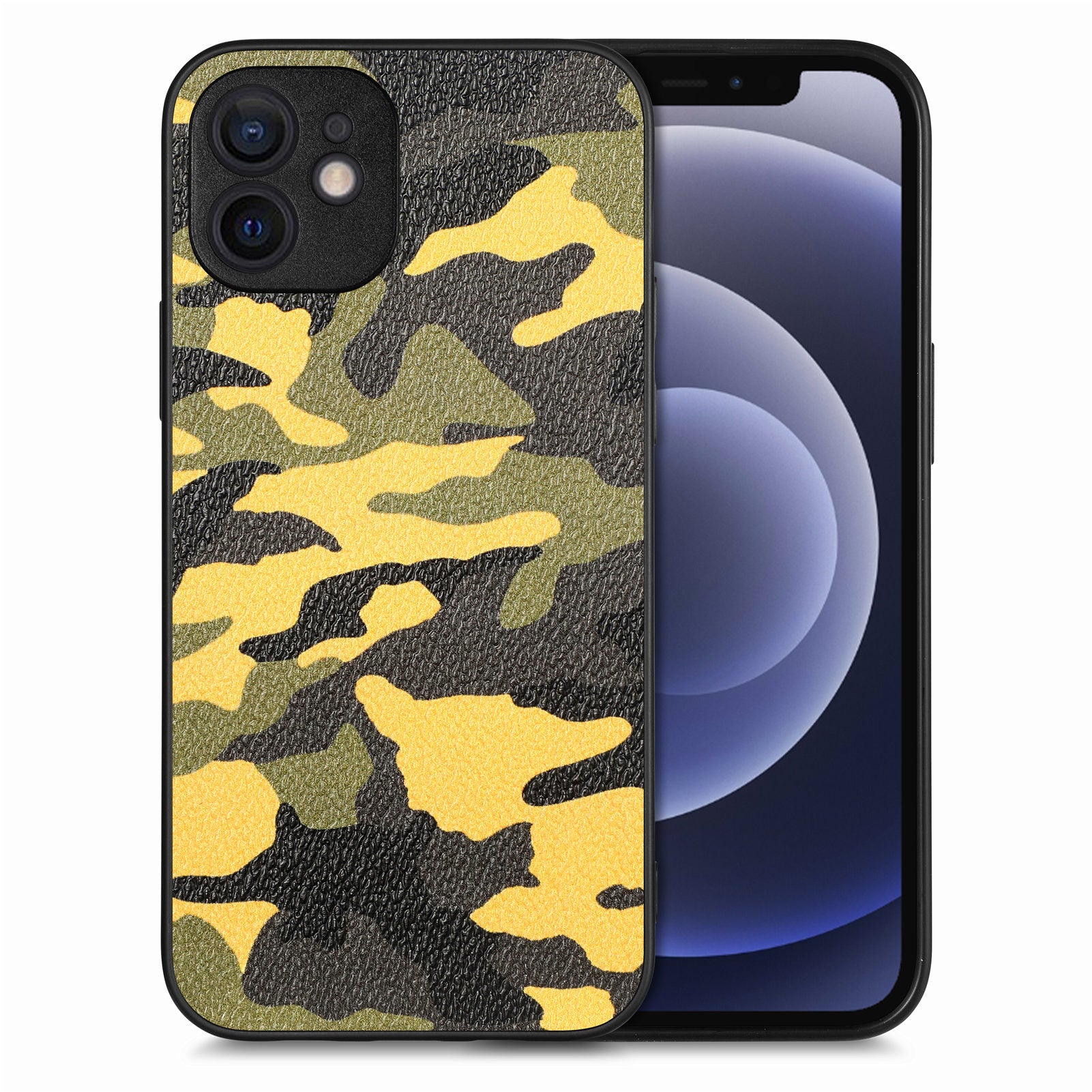 For iPhone 12 mini 5.4 inch Camouflage Phone Case PU Leather+PC+TPU Anti-drop Protective Cover - Brown