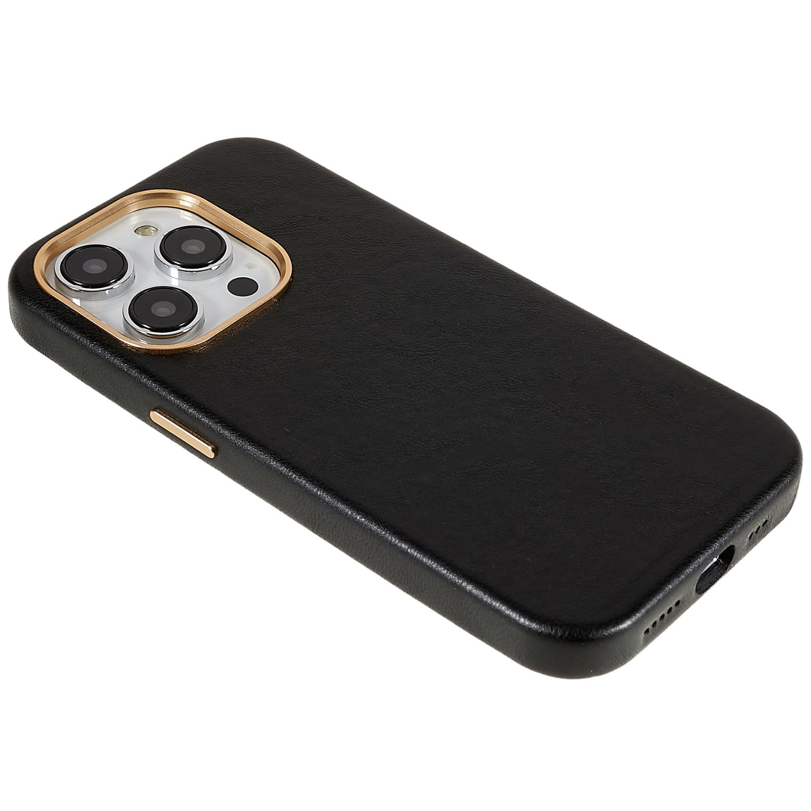 For iPhone 13 Pro Max 6.7 inch Anti-Scratch PU Leather PC Mobile Phone Cover Business Phone Case with Metal Lens Ring Frame