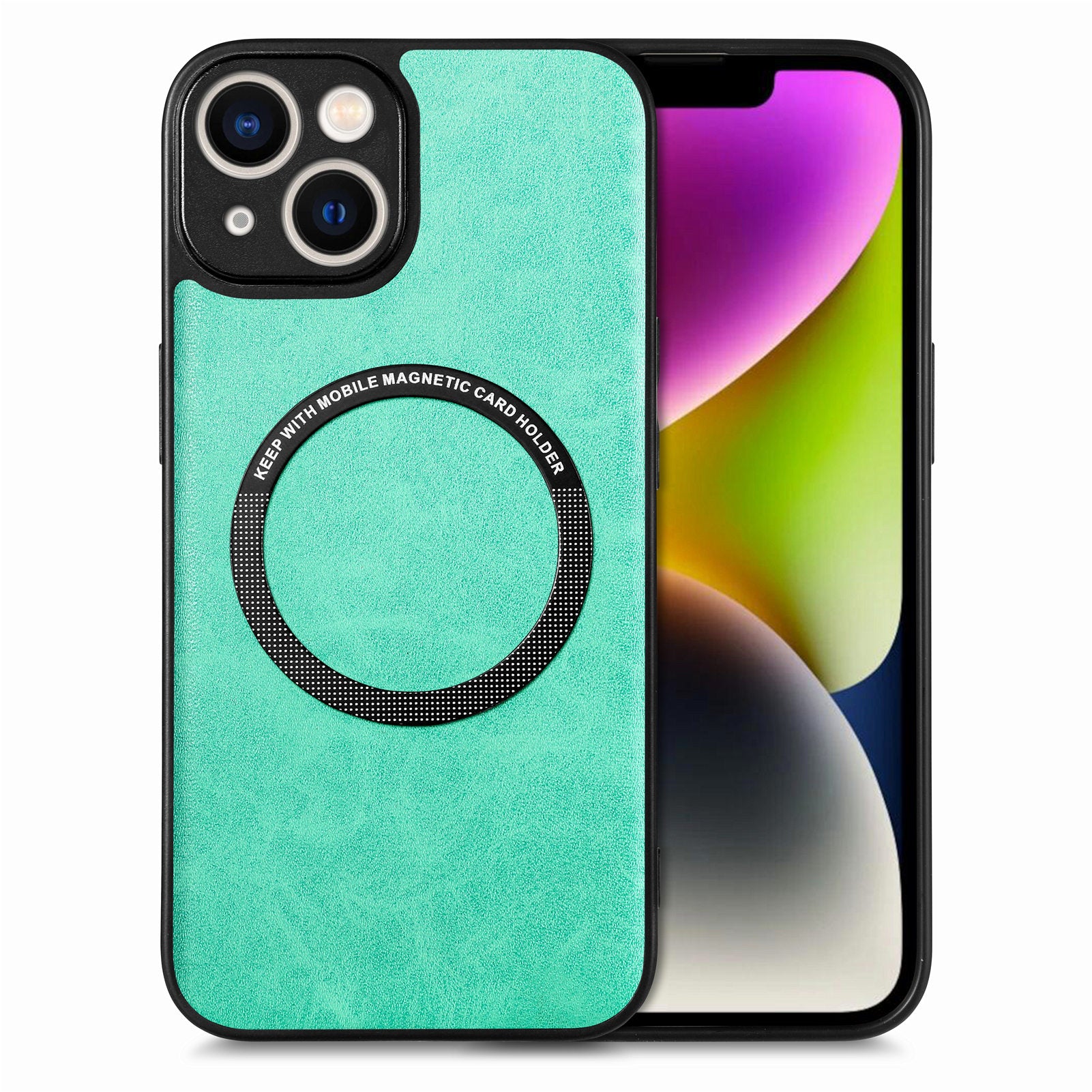 Bilholder Metal Sheet Phone Case Kompatibel med MagSafe til iPhone 14, PU læderbelagt PC+TPU [hone Cover - Sort