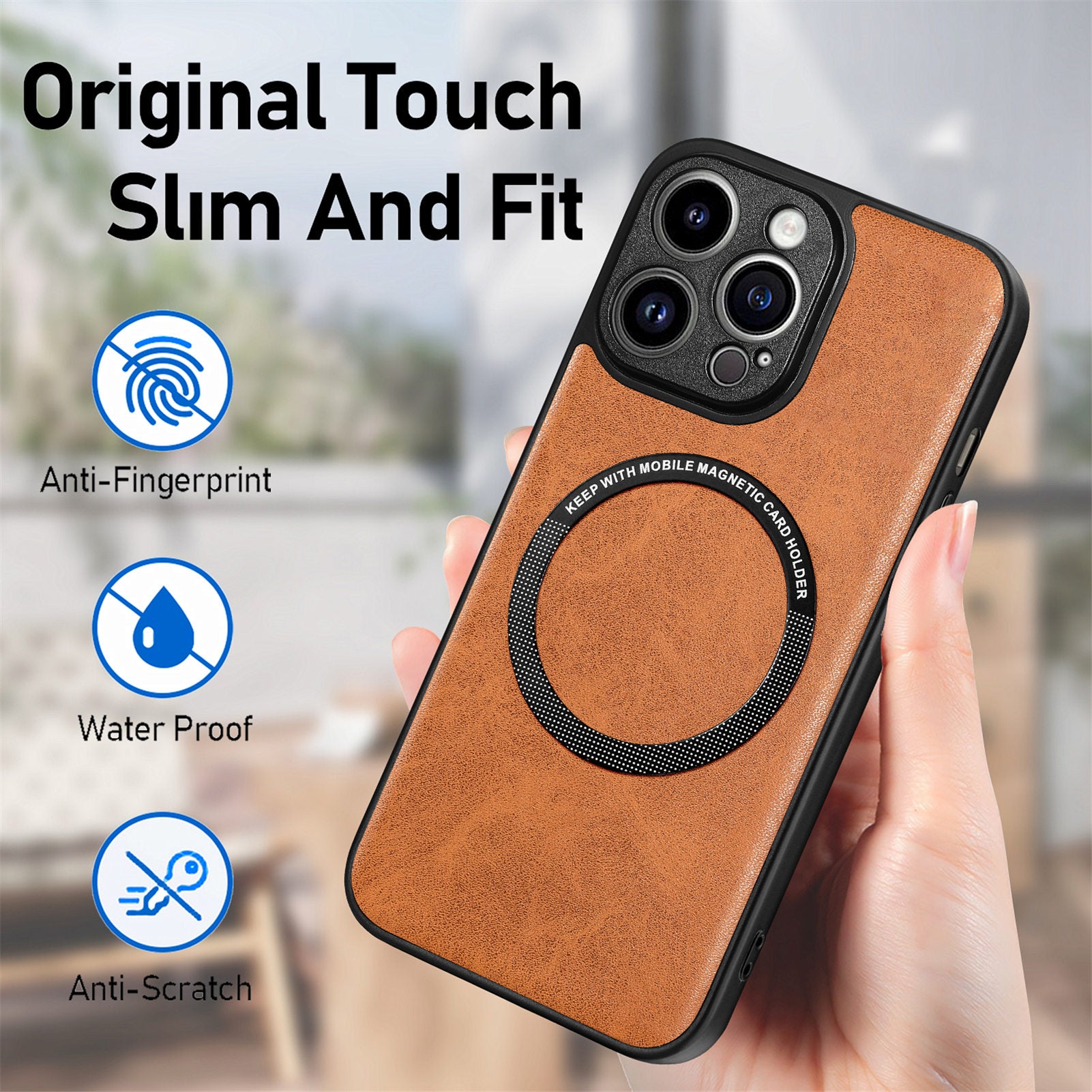 Magnetic Phone Case Compatible with MagSafe for iPhone 14 Pro PU Leather Coated PC TPU Cover