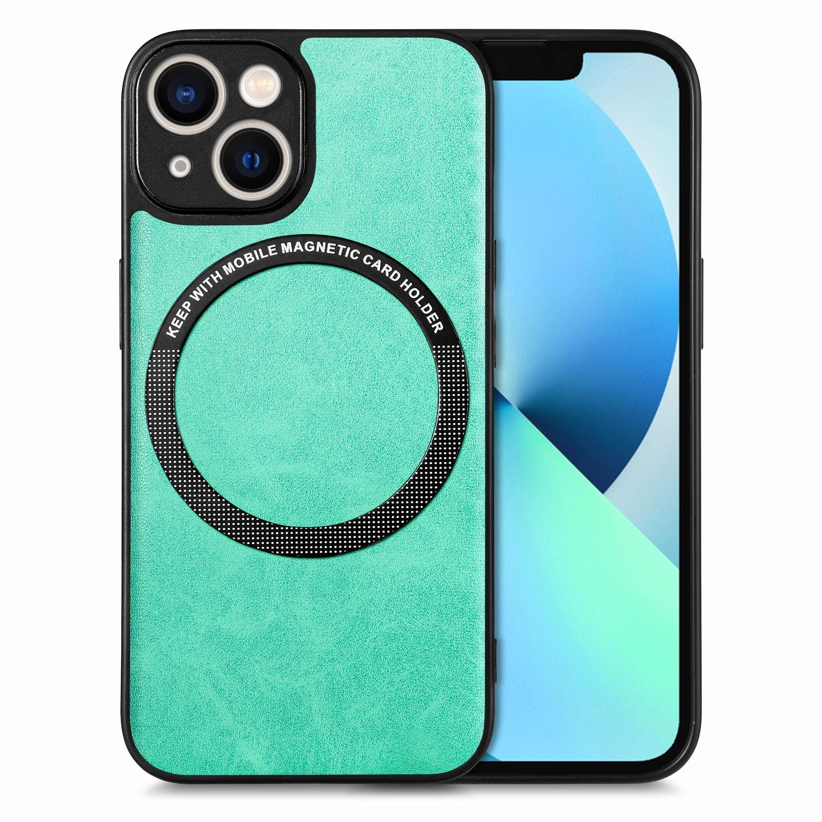 Car Mount Phone Case Compatible with MagSafe for iPhone 13 mini PU Leather Coated PC TPU Cover with Built-in Metal Sheet