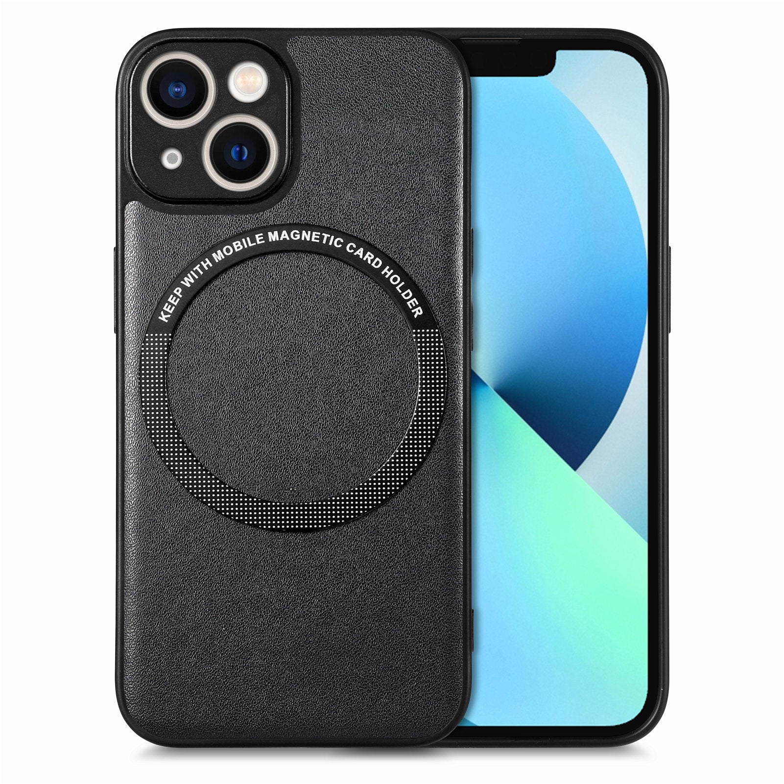 Car Mount Phone Case Compatible with MagSafe for iPhone 13 mini PU Leather Coated PC TPU Cover with Built-in Metal Sheet