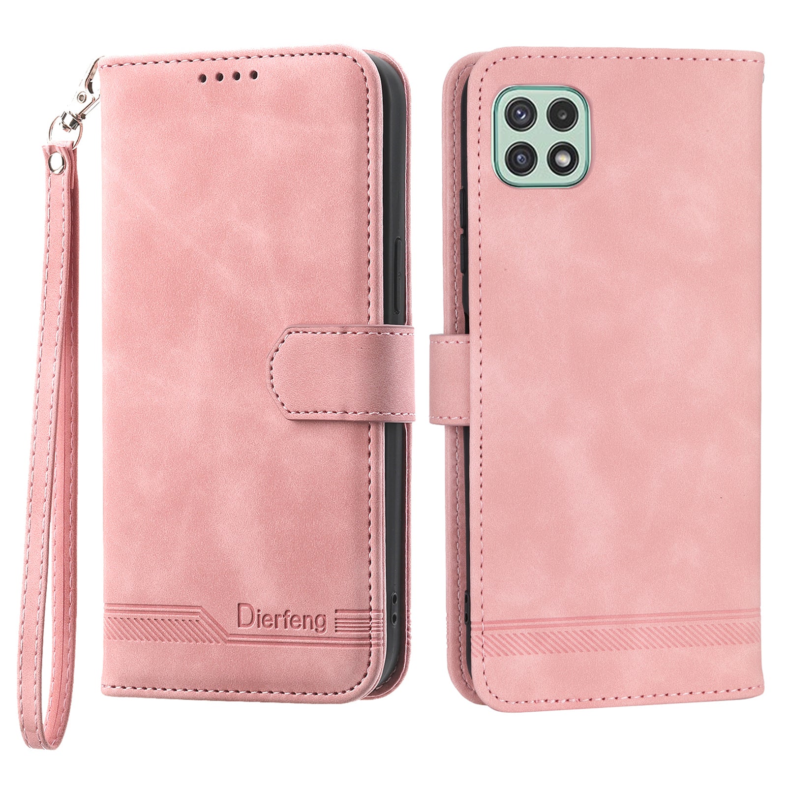 DIERFENG DF-03 Stand Phone Case for Samsung Galaxy A22 5G (EU Version) Lines Imprinted PU Leather Wallet Cover