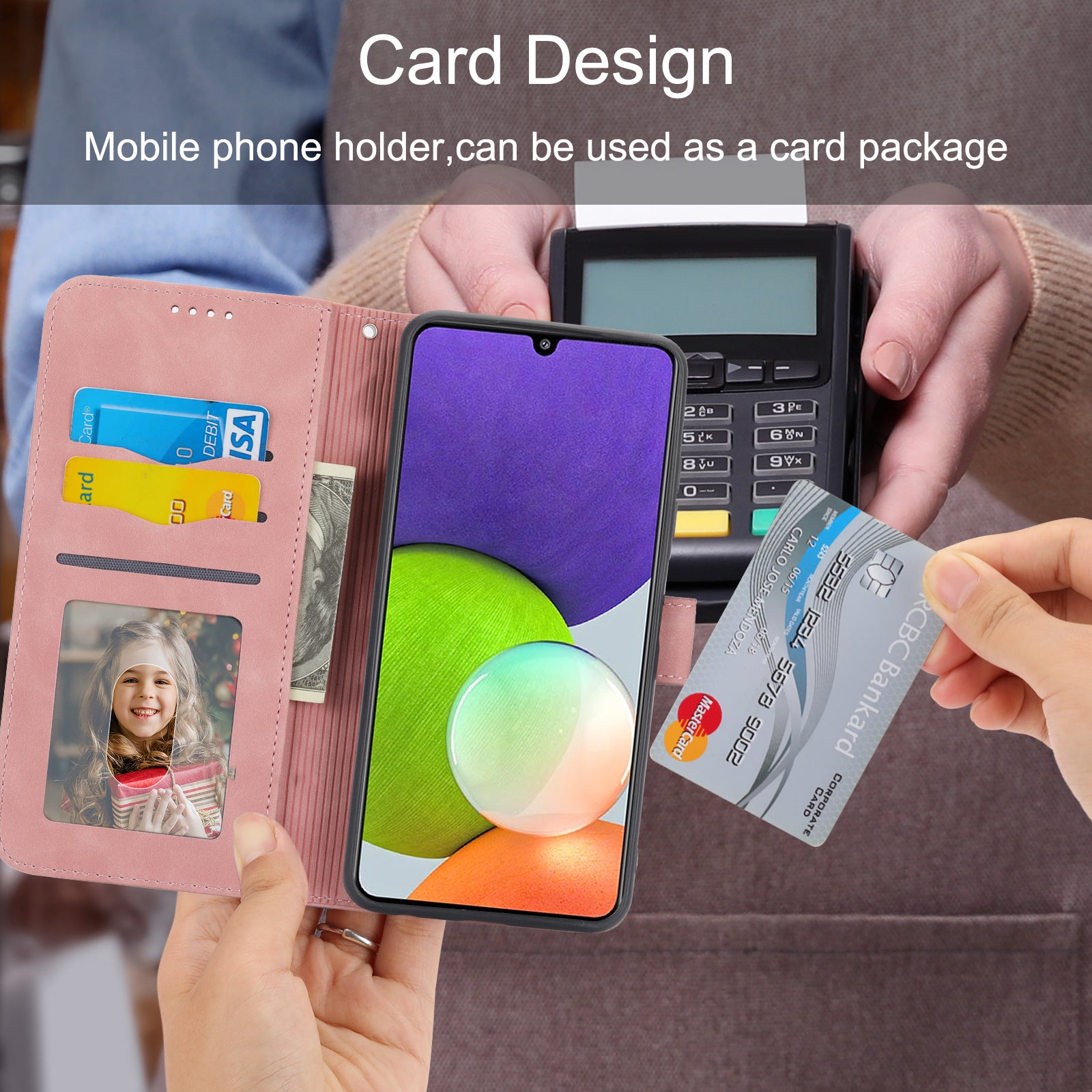 DIERFENG DF-03 Stand Phone Case for Samsung Galaxy A22 5G (EU Version) Lines Imprinted PU Leather Wallet Cover