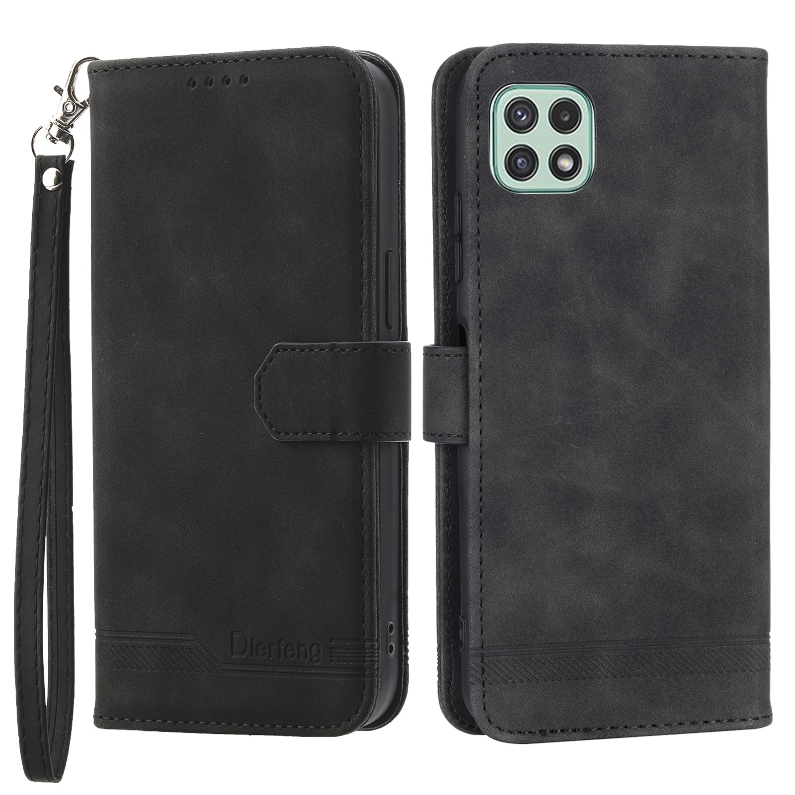 DIERFENG DF-03 Stand Phone Case for Samsung Galaxy A22 5G (EU Version) Lines Imprinted PU Leather Wallet Cover