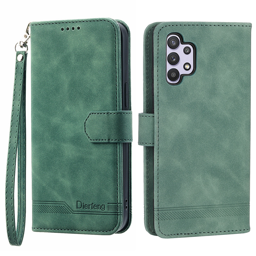 DIERFENG DF-03 Mobile Phone Cover for Samsung Galaxy A32 5G M32 5G Lines Imprinted PU Leather Stand Wallet Phone Case