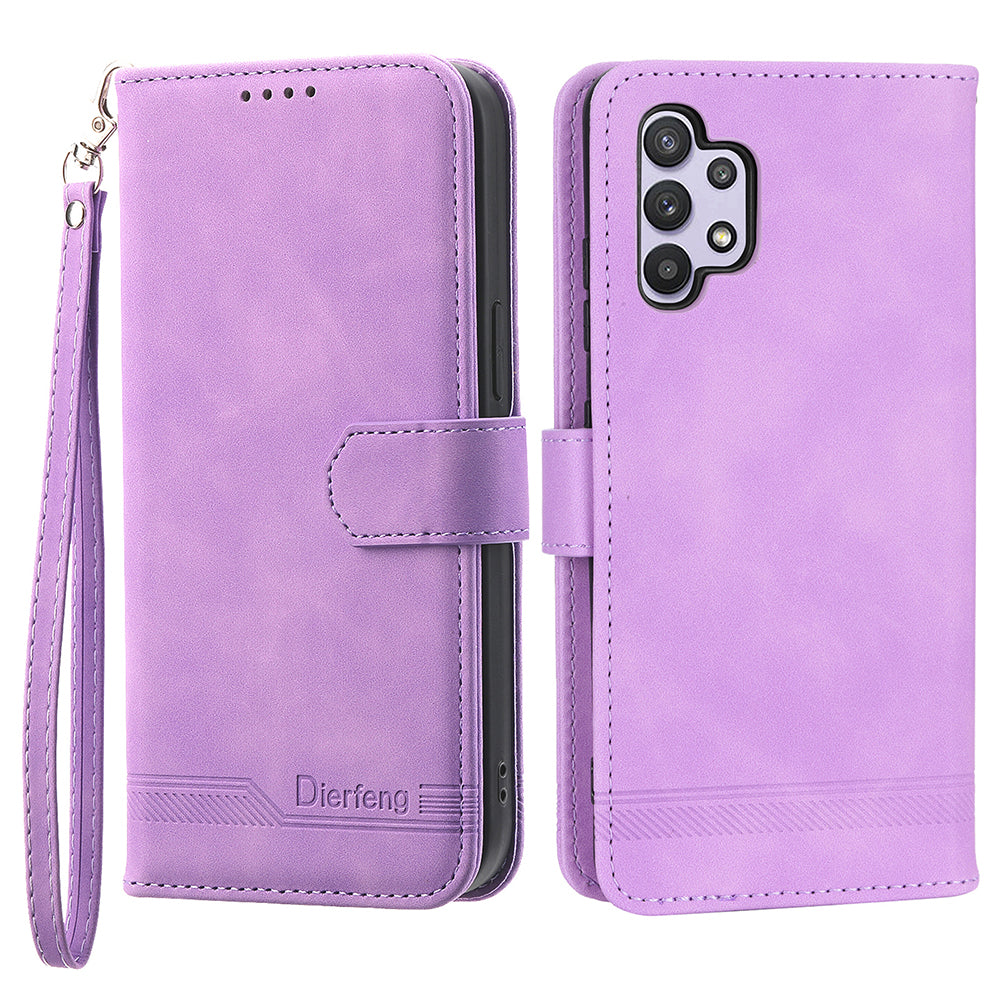 DIERFENG DF-03 Mobile Phone Cover for Samsung Galaxy A32 5G M32 5G Lines Imprinted PU Leather Stand Wallet Phone Case
