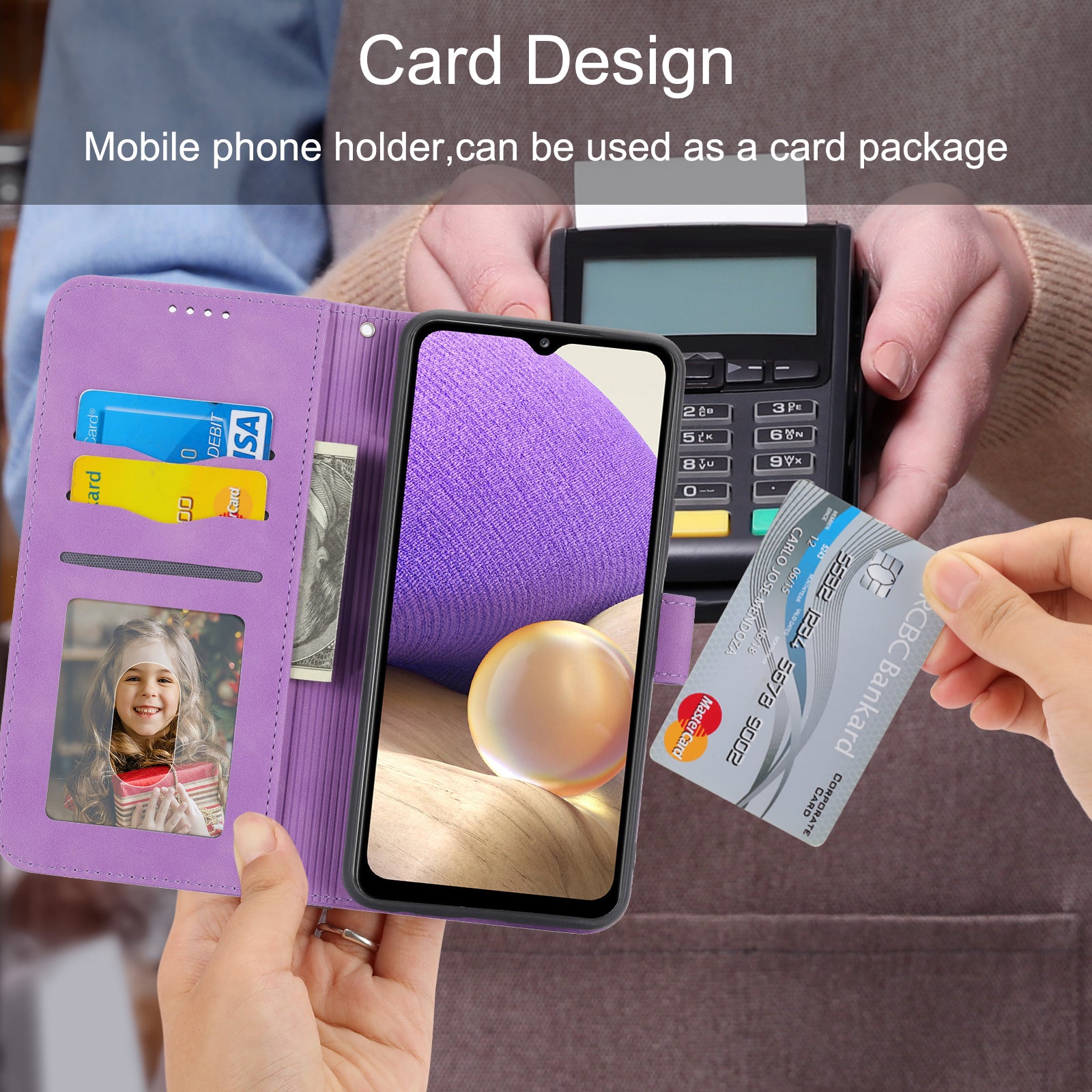 DIERFENG DF-03 Mobile Phone Cover for Samsung Galaxy A32 5G M32 5G Lines Imprinted PU Leather Stand Wallet Phone Case