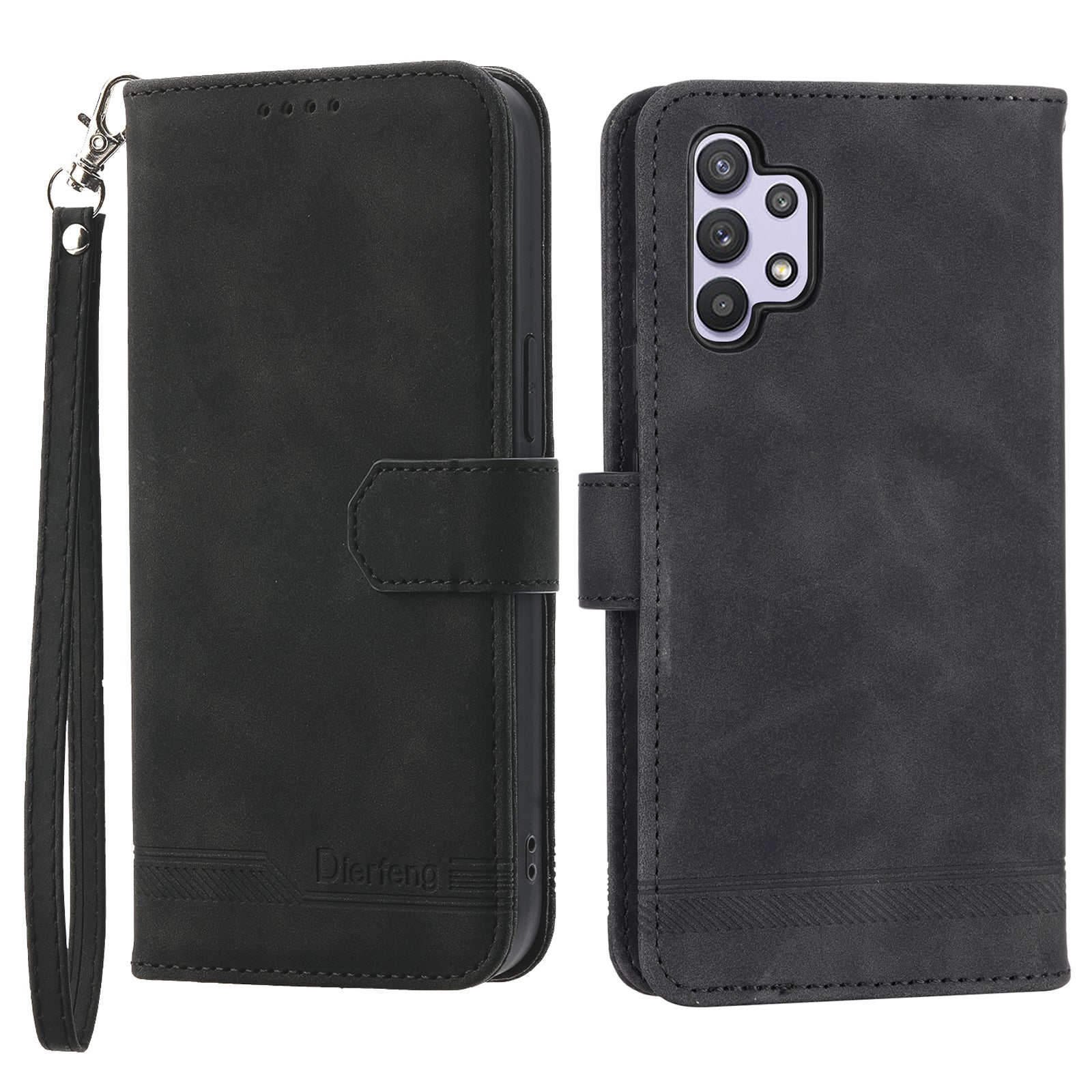 DIERFENG DF-03 Mobile Phone Cover for Samsung Galaxy A32 5G M32 5G Lines Imprinted PU Leather Stand Wallet Phone Case