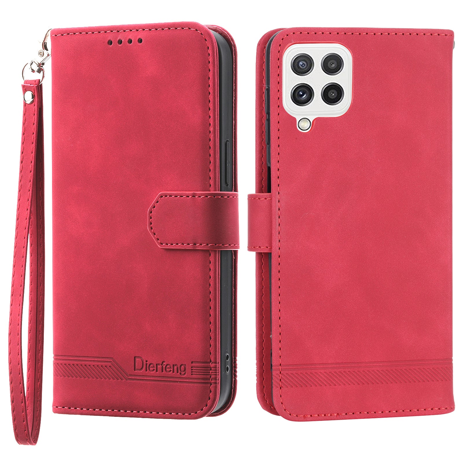 DIERFENG DF-03 Phone Case for Samsung Galaxy A22 4G (EU Version) Stand Wallet Lines Imprinted Leather Cover