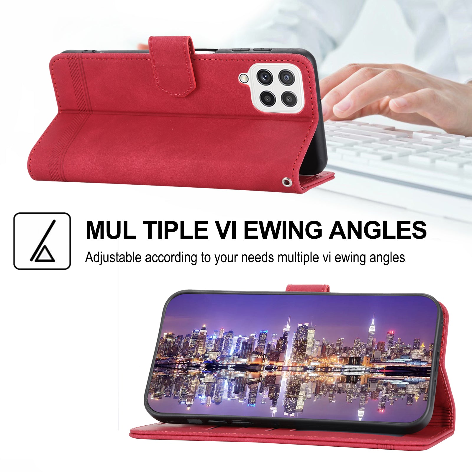 DIERFENG DF-03 Phone Case for Samsung Galaxy A22 4G (EU Version) Stand Wallet Lines Imprinted Leather Cover