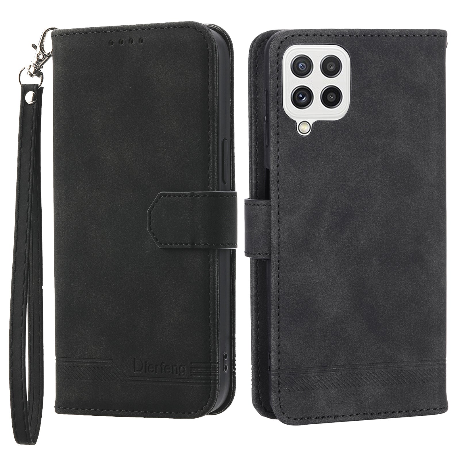 DIERFENG DF-03 Phone Case for Samsung Galaxy A22 4G (EU Version) Stand Wallet Lines Imprinted Leather Cover
