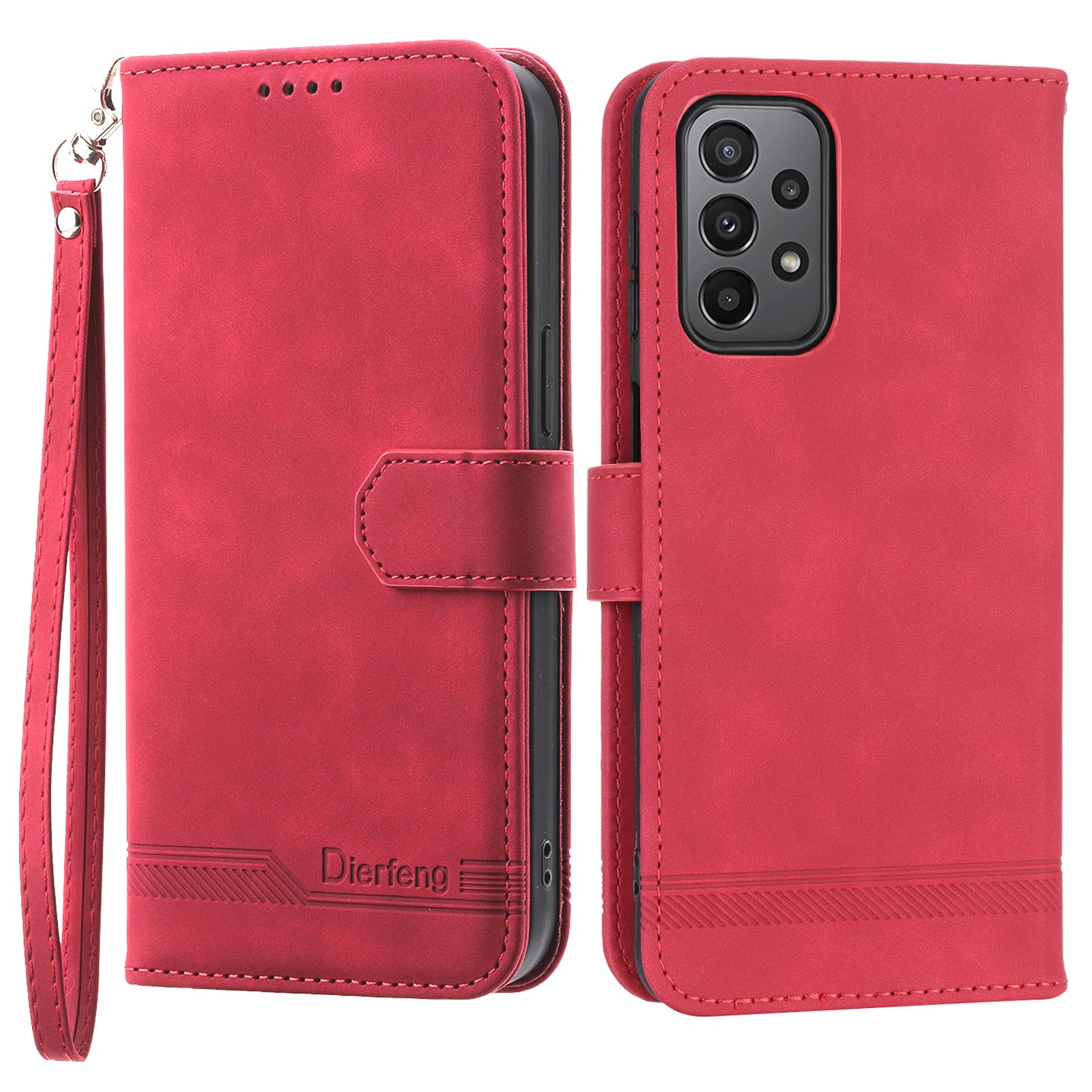 DIERFENG DF-03 Leather Phone Case for Samsung Galaxy A23 5G (Global Version) A23 4G Lines Imprinted Wallet Stand Phone Cover