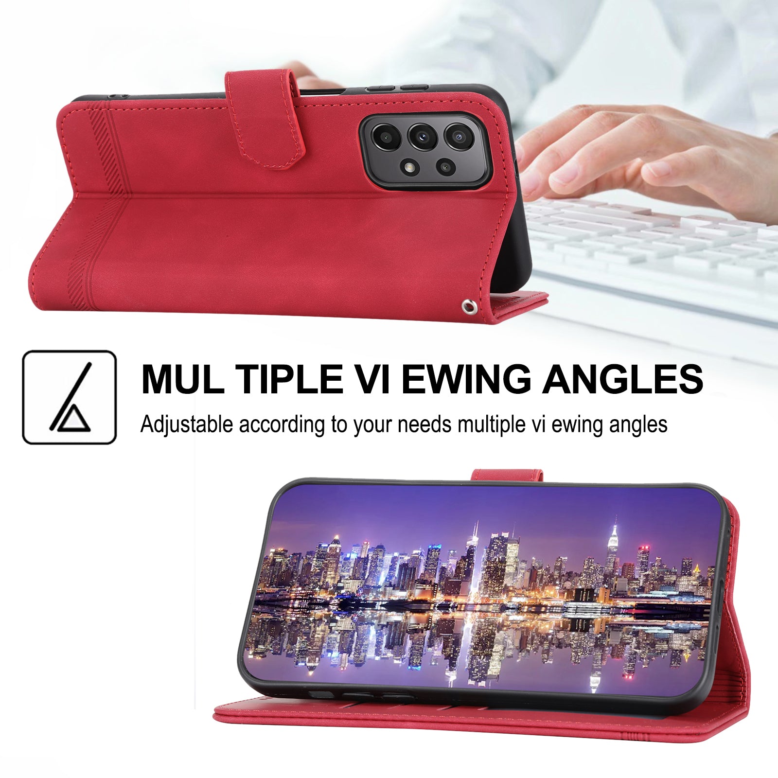 DIERFENG DF-03 Leather Phone Case for Samsung Galaxy A23 5G (Global Version) A23 4G Lines Imprinted Wallet Stand Phone Cover