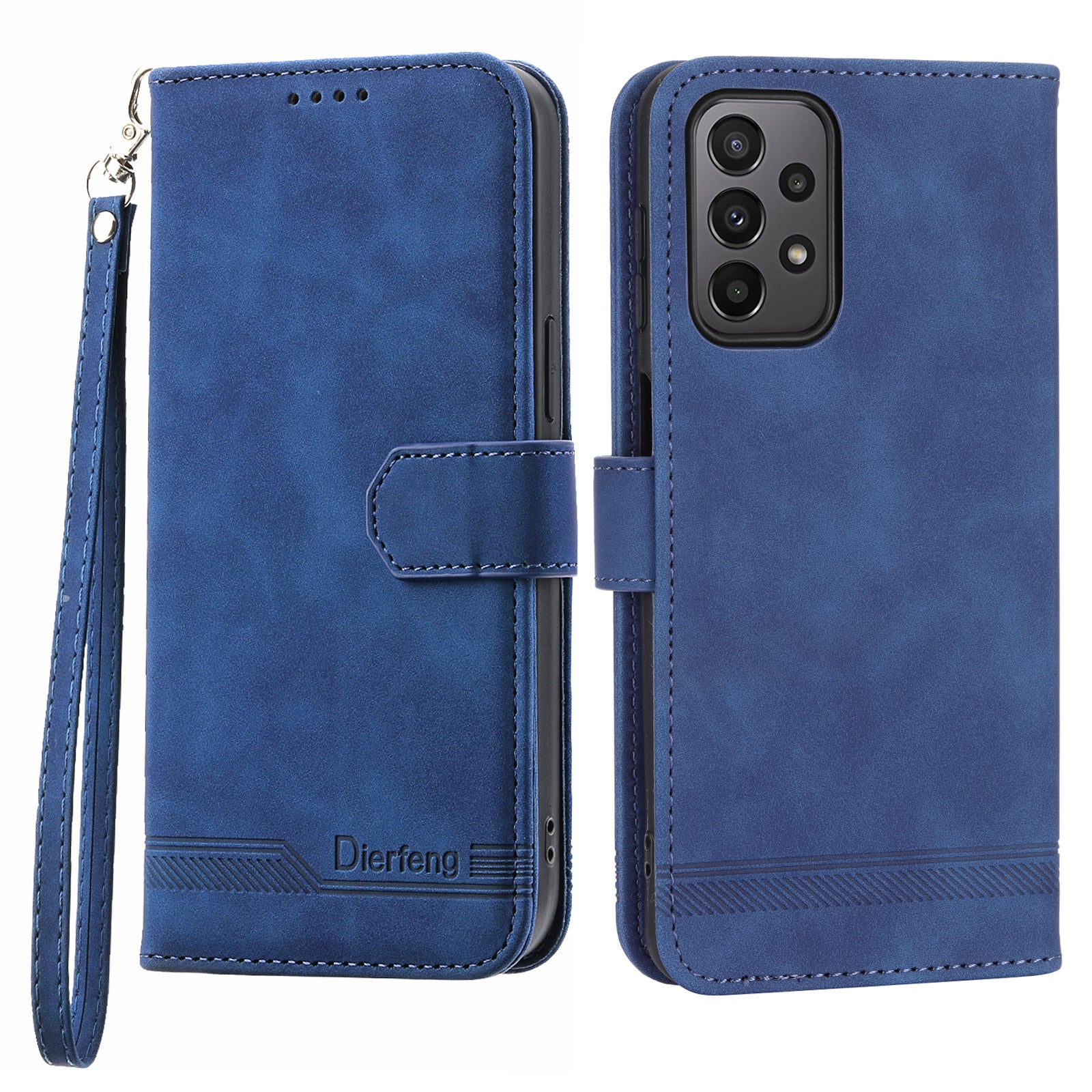 DIERFENG DF-03 Leather Phone Case for Samsung Galaxy A23 5G (Global Version) A23 4G Lines Imprinted Wallet Stand Phone Cover