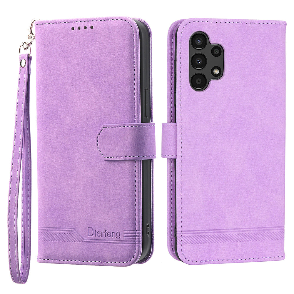 DIERFENG DF-03 Wallet Phone Case for Samsung Galaxy A13 4G 5G Stand PU Leather Lines Imprinted Phone Cover