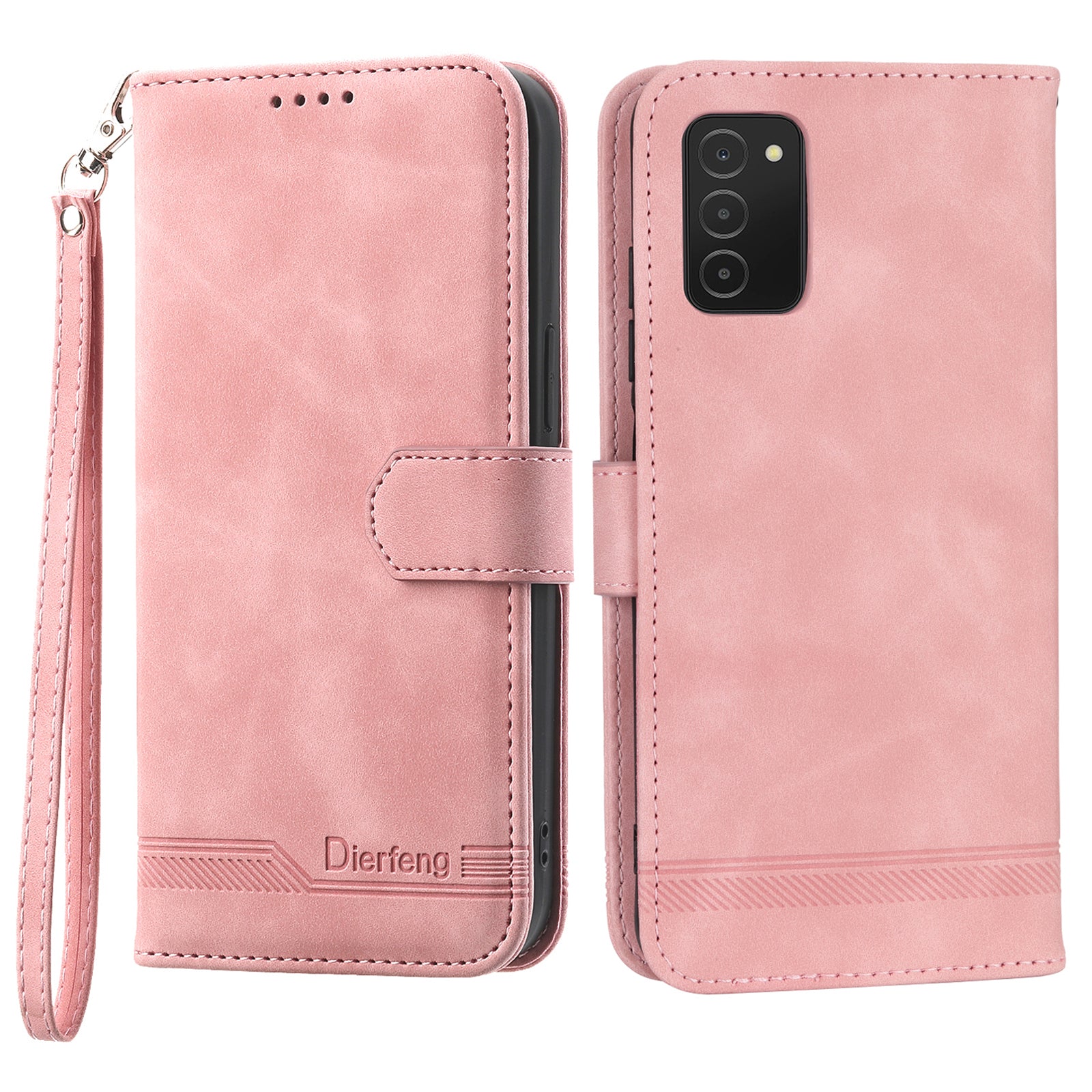 DIERFENG DF-03 Leather Case for Samsung Galaxy A03s (164.2 x 75.9 x 9.1mm) Stand Wallet Lines Imprinted Cell Phone Cover
