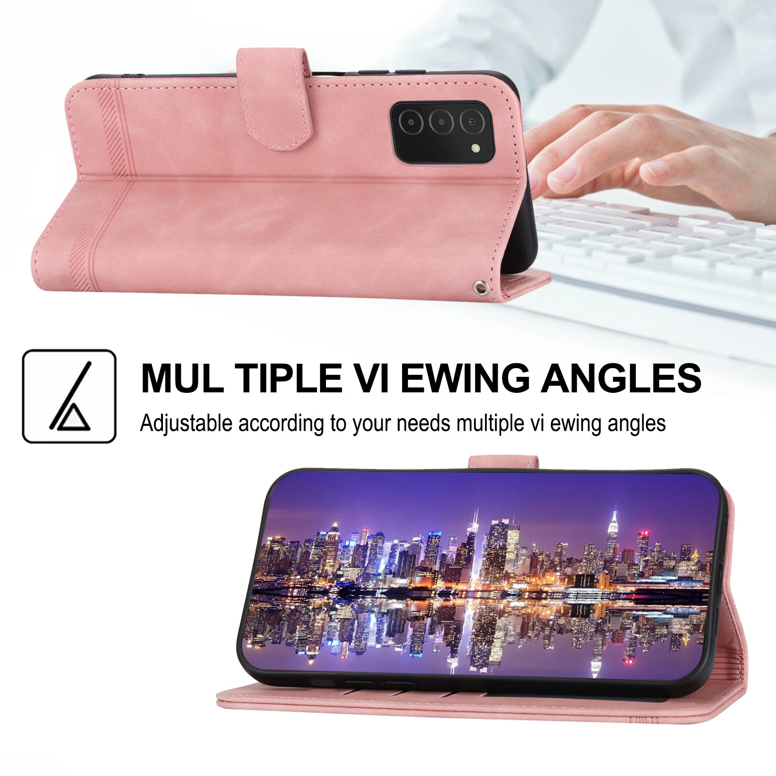 DIERFENG DF-03 Leather Case for Samsung Galaxy A03s (164.2 x 75.9 x 9.1mm) Stand Wallet Lines Imprinted Cell Phone Cover