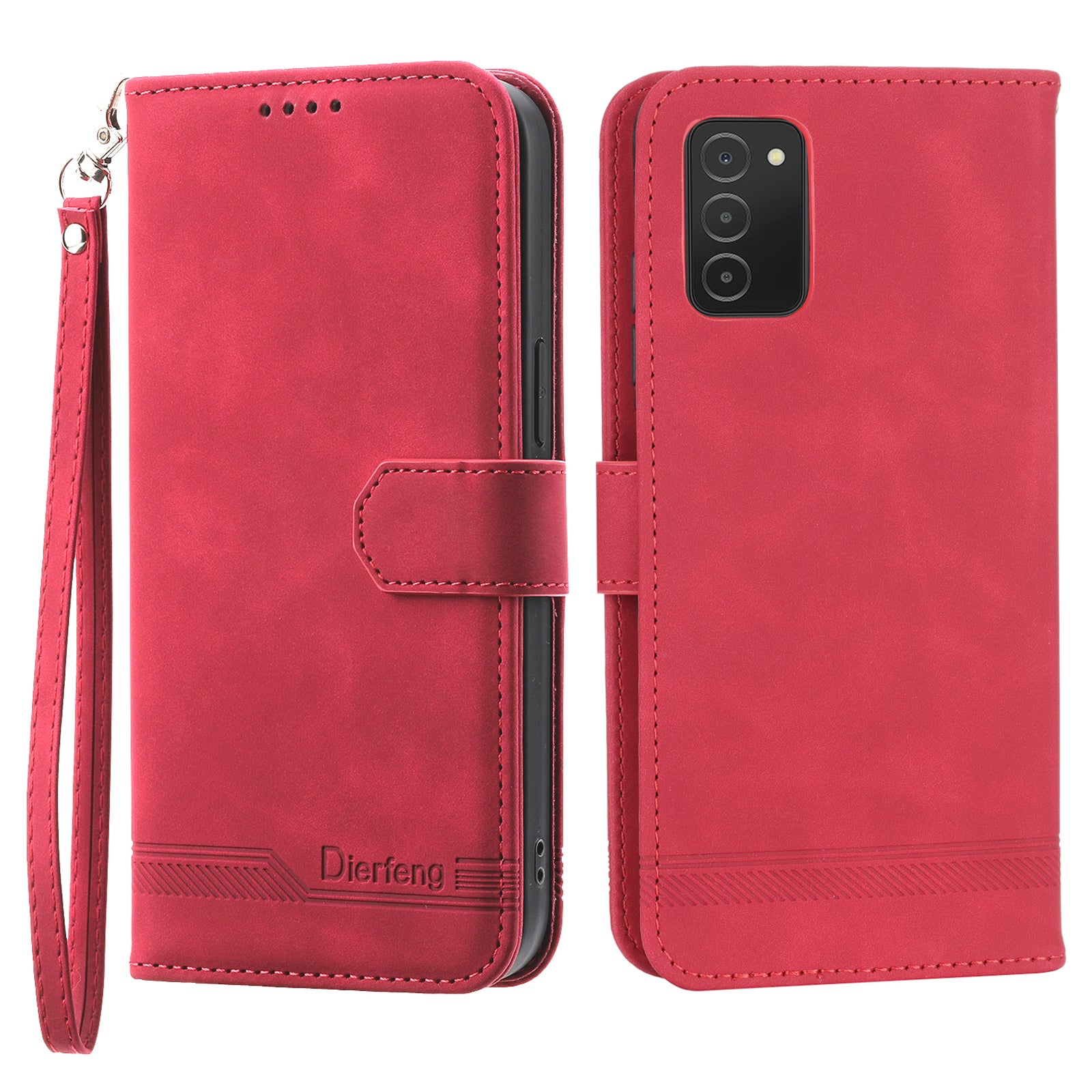 DIERFENG DF-03 Leather Case for Samsung Galaxy A03s (164.2 x 75.9 x 9.1mm) Stand Wallet Lines Imprinted Cell Phone Cover