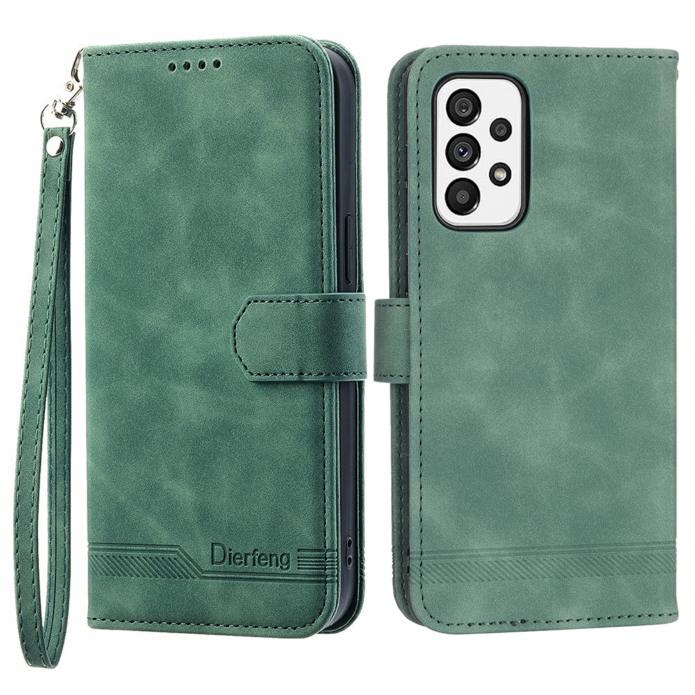 DIERFENG DF-03 Cell Phone Case for Samsung Galaxy A73 5G Lines Imprinted Stand Wallet Phone Leather Cover