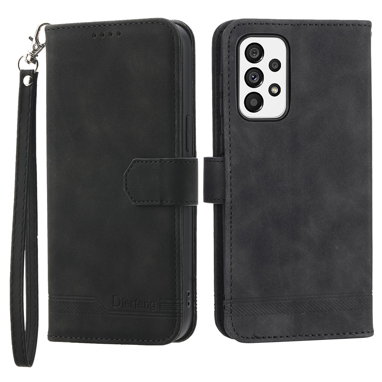 DIERFENG DF-03 Cell Phone Case for Samsung Galaxy A73 5G Lines Imprinted Stand Wallet Phone Leather Cover