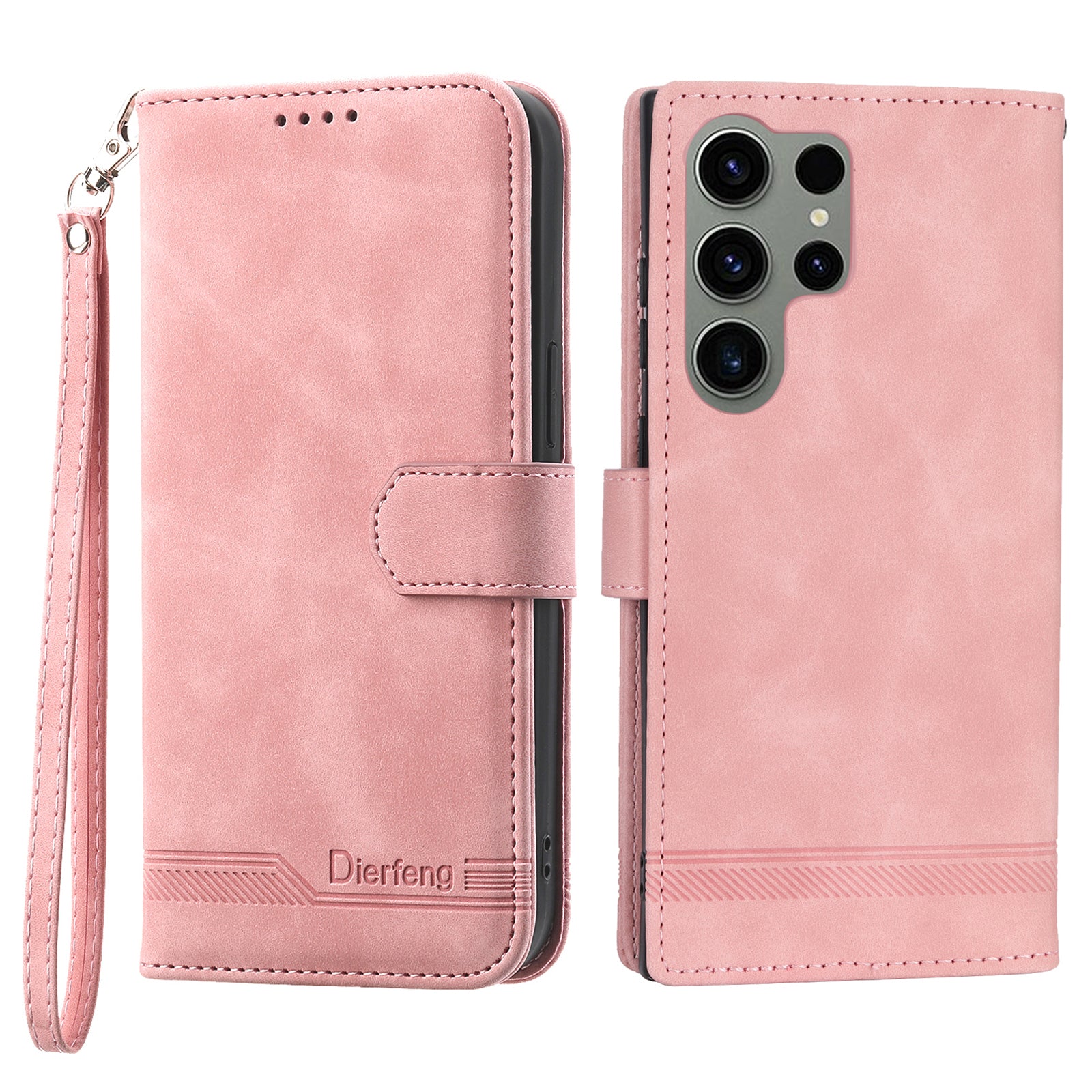 DIERFENG DF-03 Stand Wallet Phone Case for Samsung Galaxy S23 Ultra PU Leather Lines Imprinted Cell Phone Cover