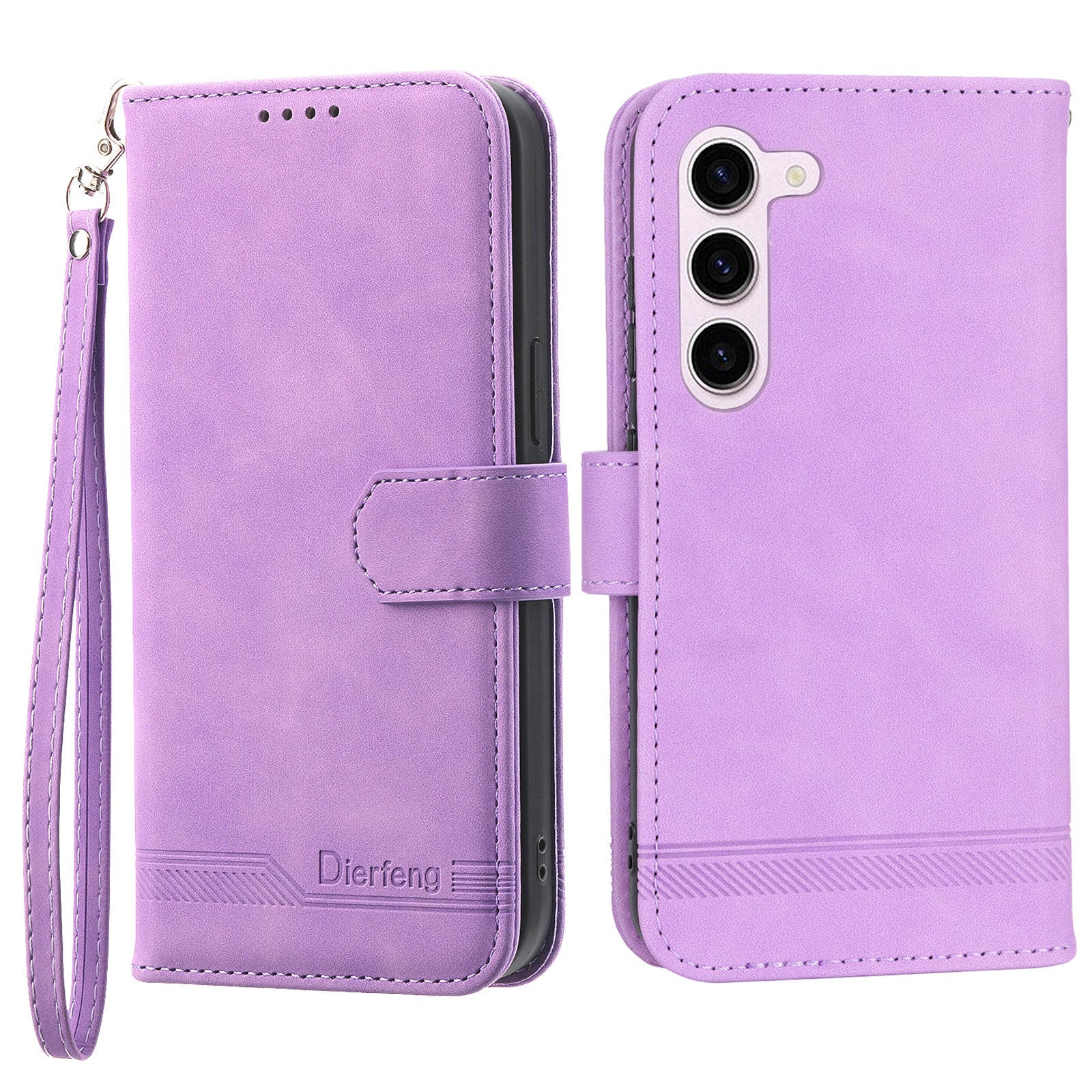 DIERFENG DF-03 PU Leather Stand Phone Case for Samsung Galaxy S23 PU Leather Lines Imprinted Phone Wallet Cover