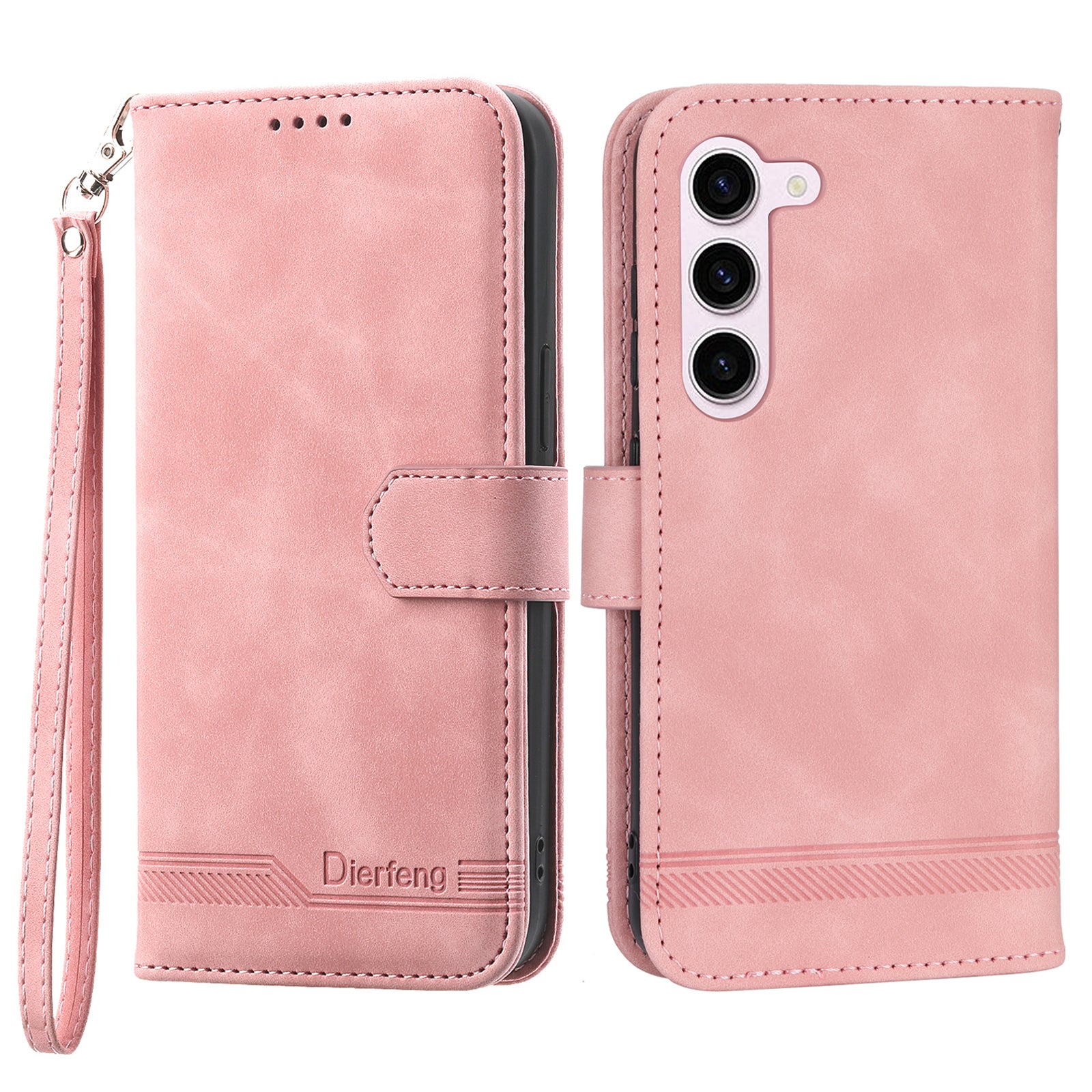 DIERFENG DF-03 PU Leather Stand Phone Case for Samsung Galaxy S23 PU Leather Lines Imprinted Phone Wallet Cover