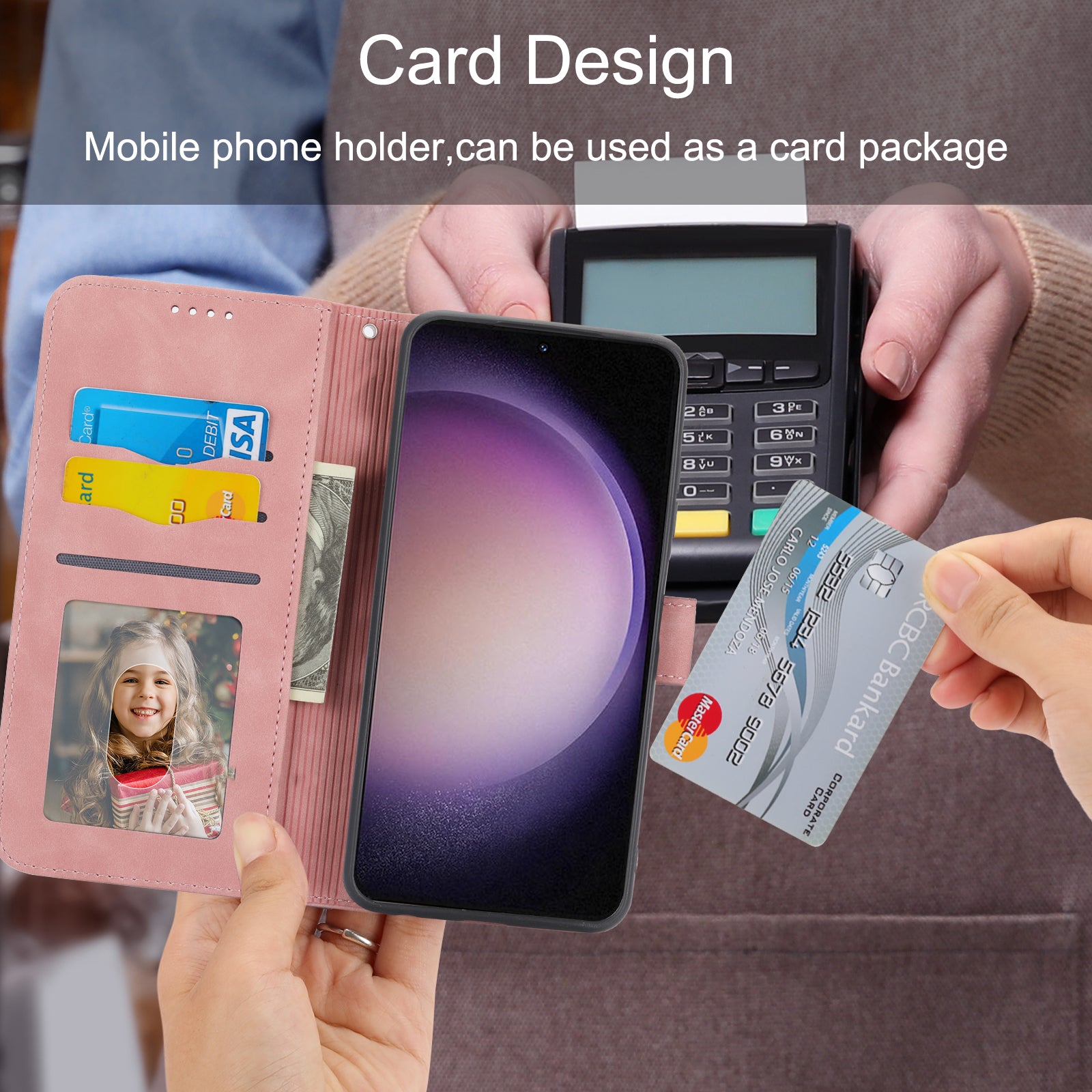 DIERFENG DF-03 PU Leather Stand Phone Case for Samsung Galaxy S23 PU Leather Lines Imprinted Phone Wallet Cover