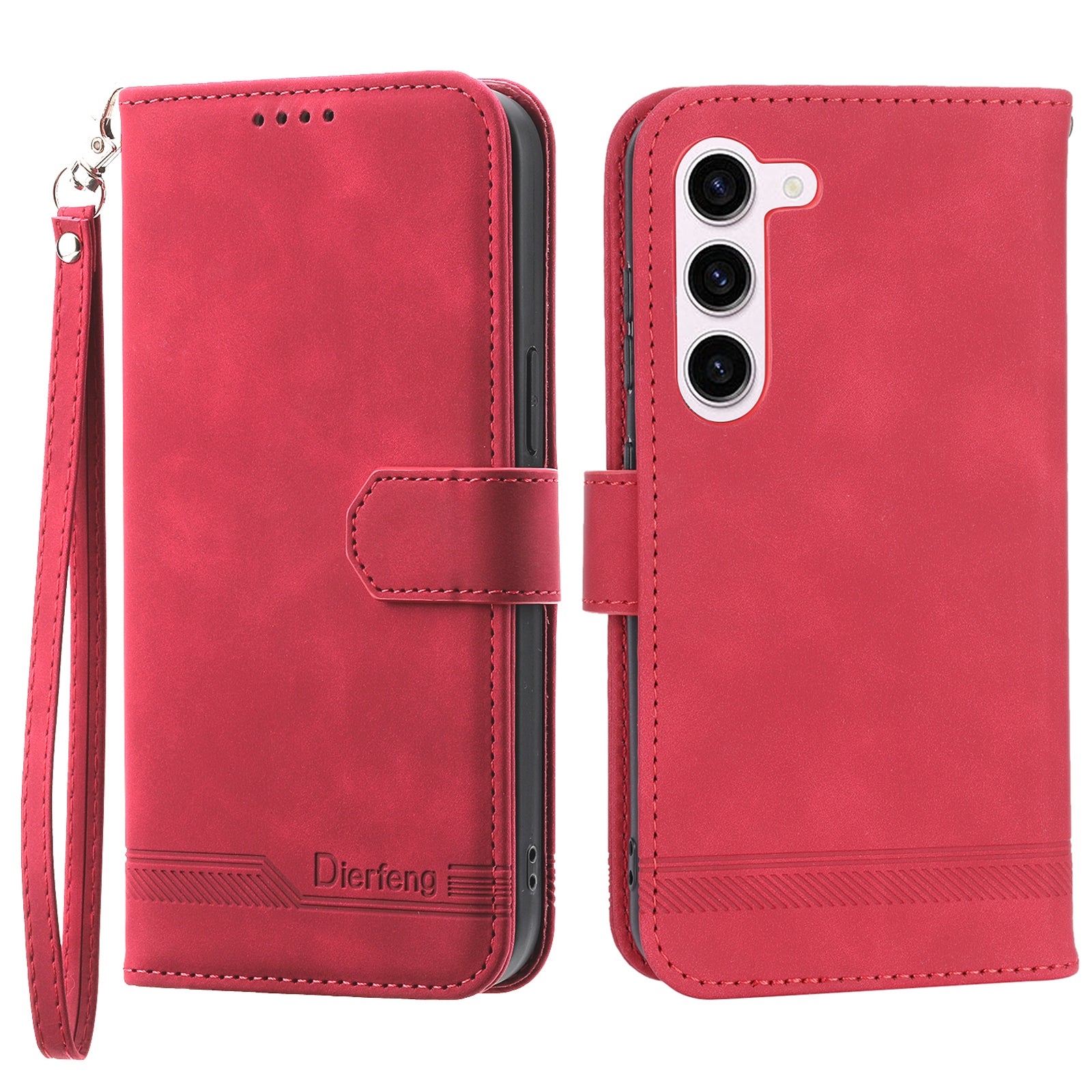 DIERFENG DF-03 PU Leather Stand Phone Case for Samsung Galaxy S23 PU Leather Lines Imprinted Phone Wallet Cover