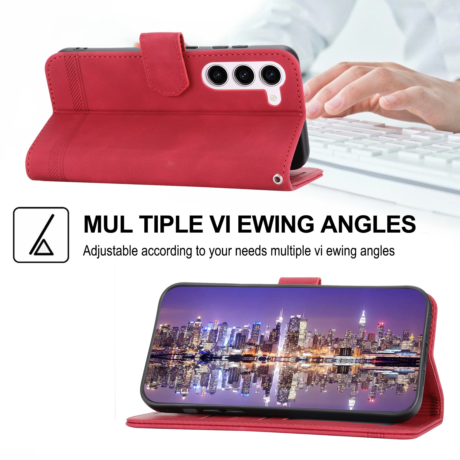 DIERFENG DF-03 PU Leather Stand Phone Case for Samsung Galaxy S23 PU Leather Lines Imprinted Phone Wallet Cover