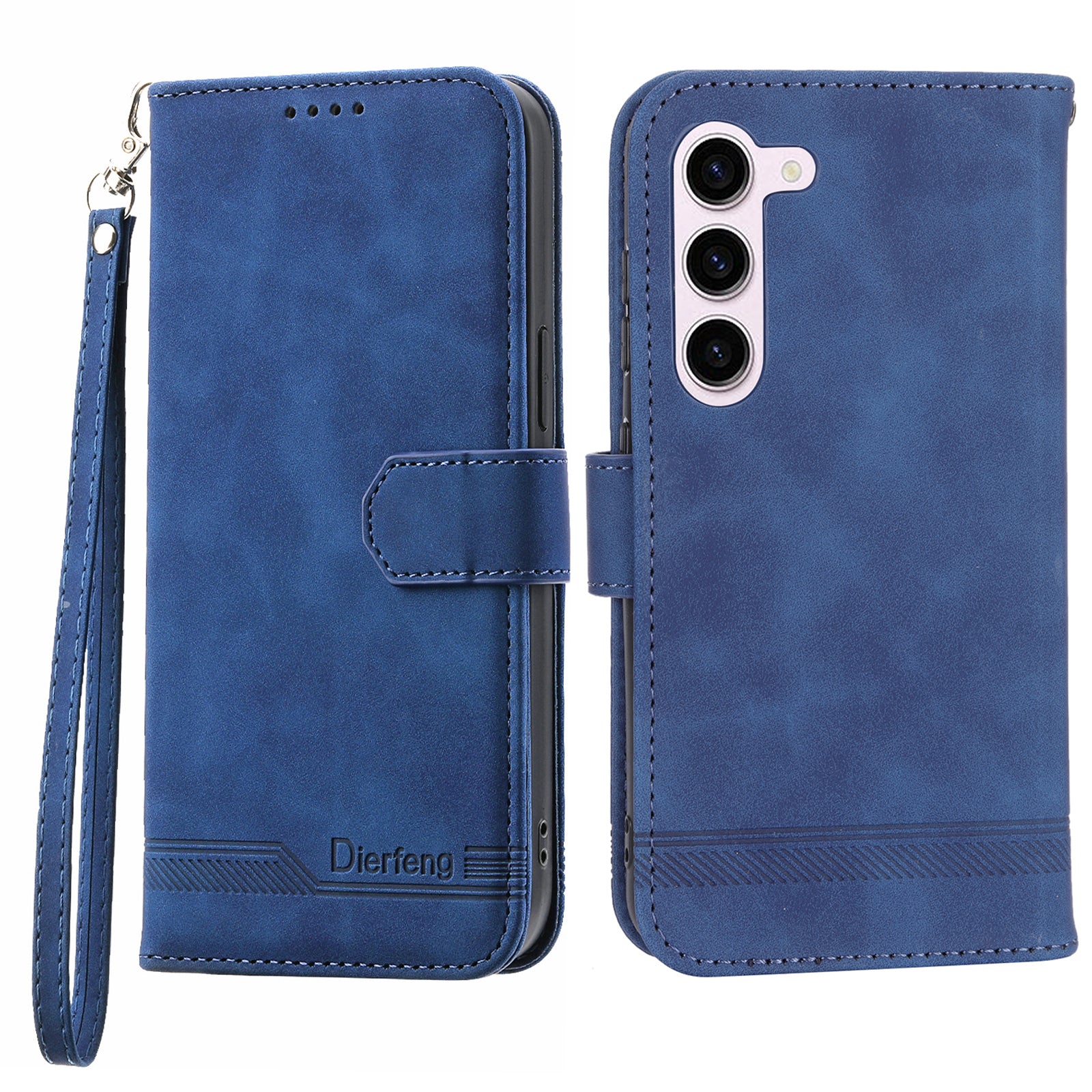 DIERFENG DF-03 PU Leather Stand Phone Case for Samsung Galaxy S23 PU Leather Lines Imprinted Phone Wallet Cover