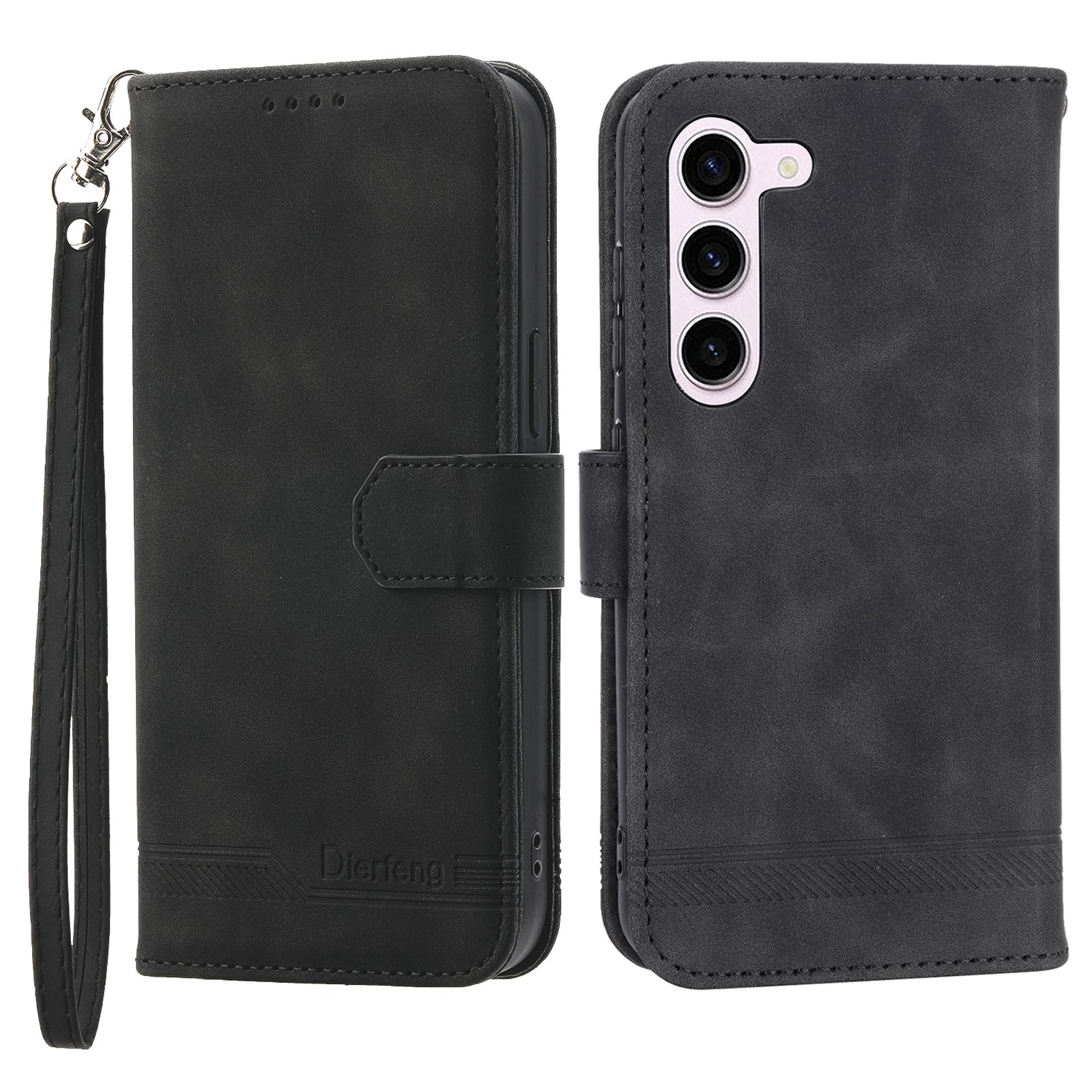 DIERFENG DF-03 PU Leather Stand Phone Case for Samsung Galaxy S23 PU Leather Lines Imprinted Phone Wallet Cover