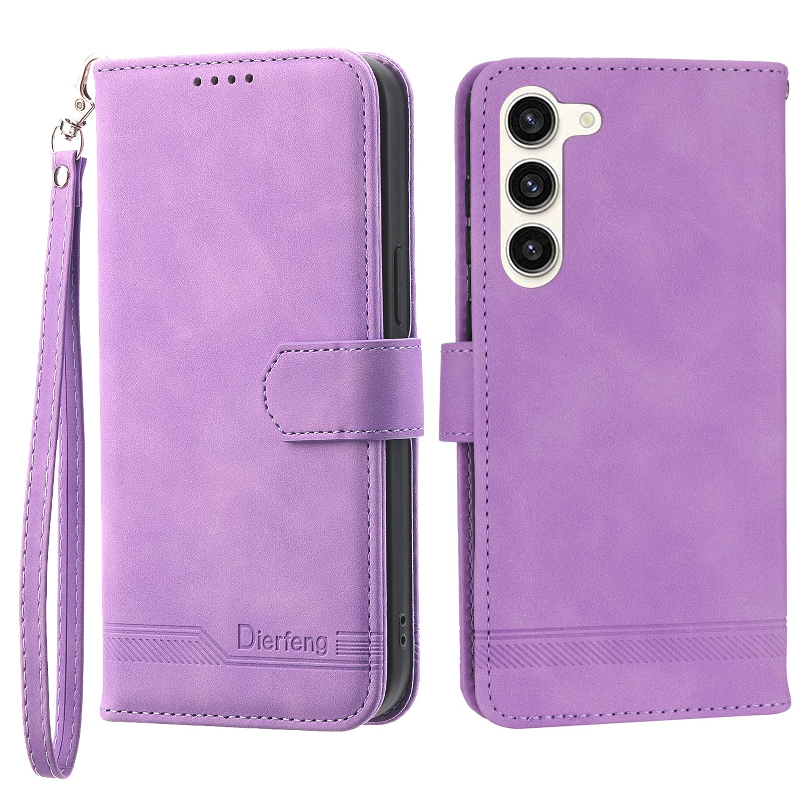 DIERFENG DF-03 Wallet Phone Cover for Samsung Galaxy S23 Lines Imprinted PU Leather Stand Protective Case