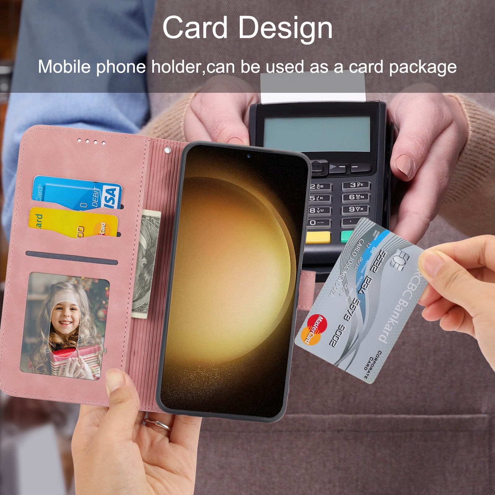 DIERFENG DF-03 Wallet Phone Cover for Samsung Galaxy S23 Lines Imprinted PU Leather Stand Protective Case
