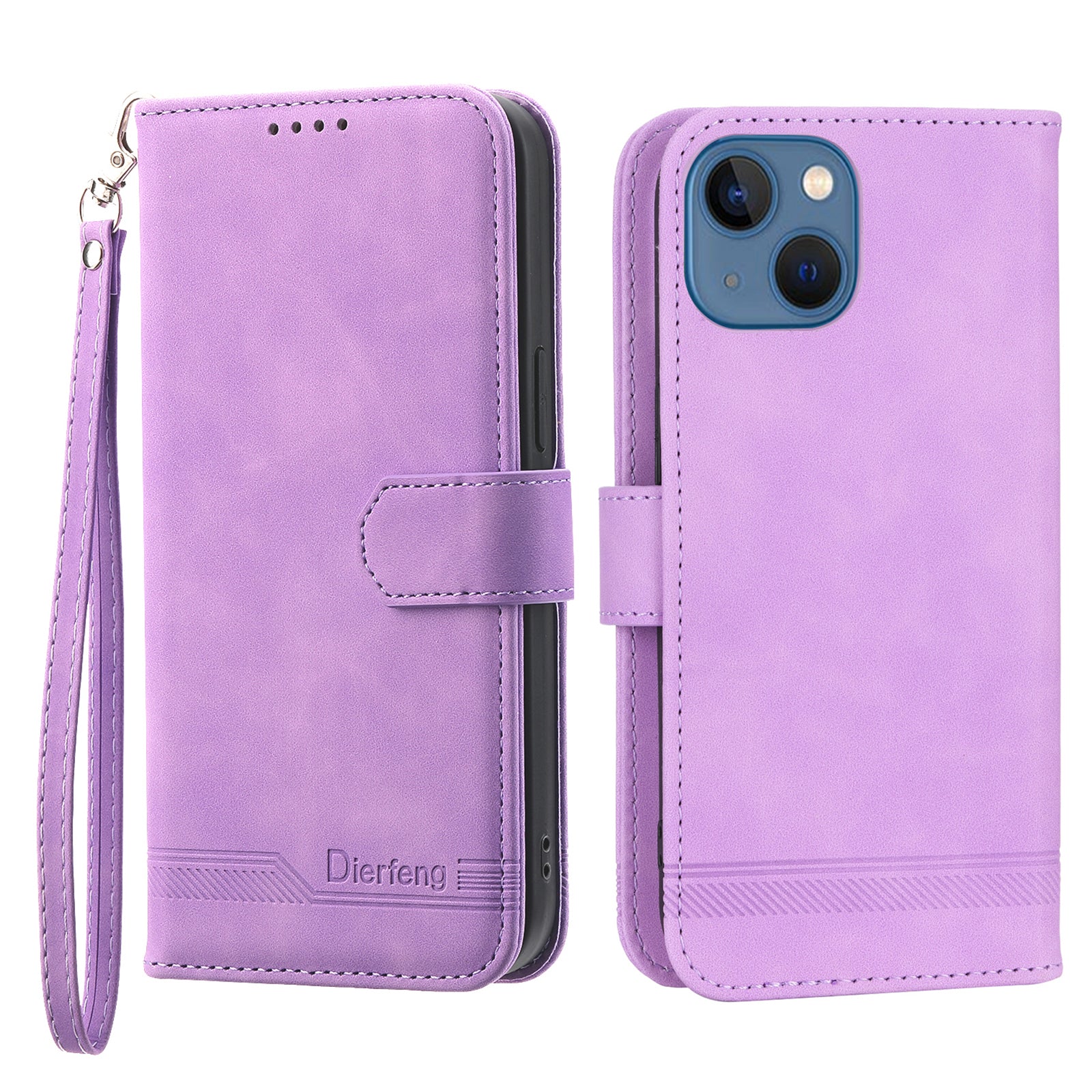 DIERFENG DF-03 Drop-proof Phone Case for iPhone 13 mini 5.4 inch, Stand Wallet PU Leather Lines Imprinted Cell Phone Cover - Pink
