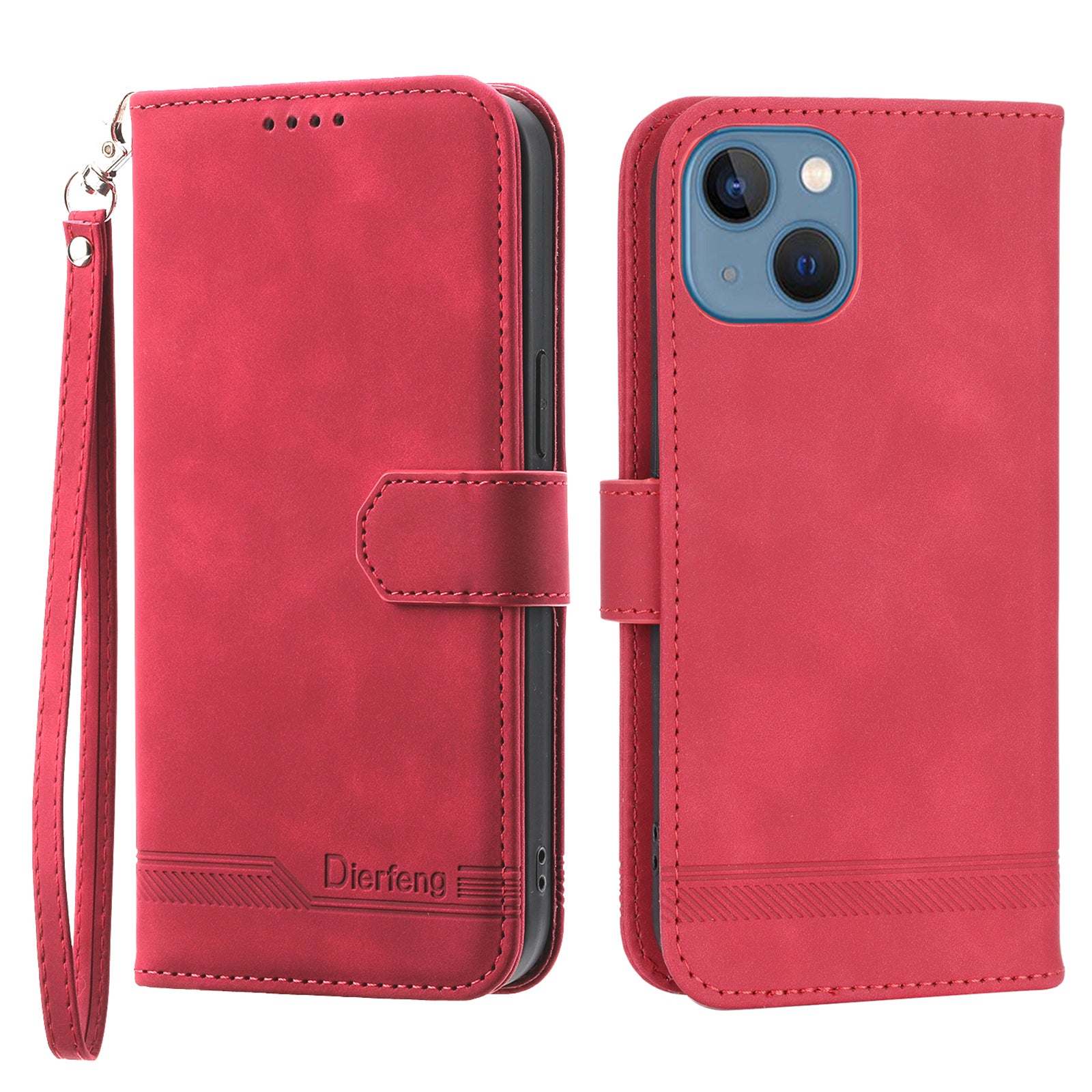 DIERFENG DF-03 Drop-proof Phone Case for iPhone 13 mini 5.4 inch, Stand Wallet PU Leather Lines Imprinted Cell Phone Cover - Pink