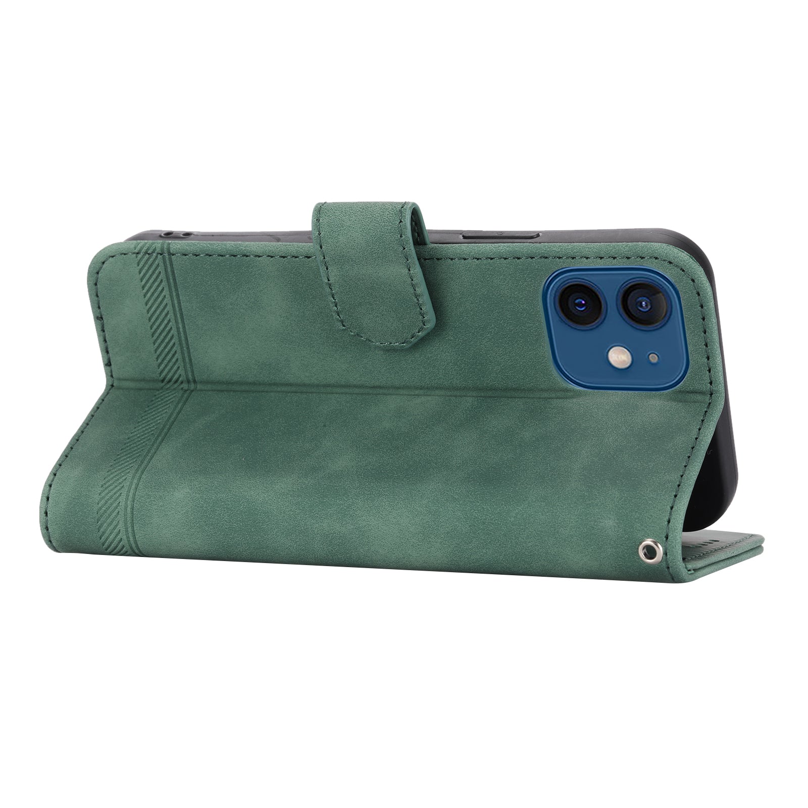DIERFENG DF-03 Anti-scratch Leather Phone Case Stand Wallet for iPhone 12 12 Pro 6.1 inch Lines Imprinted Anti-drop Phone Cover