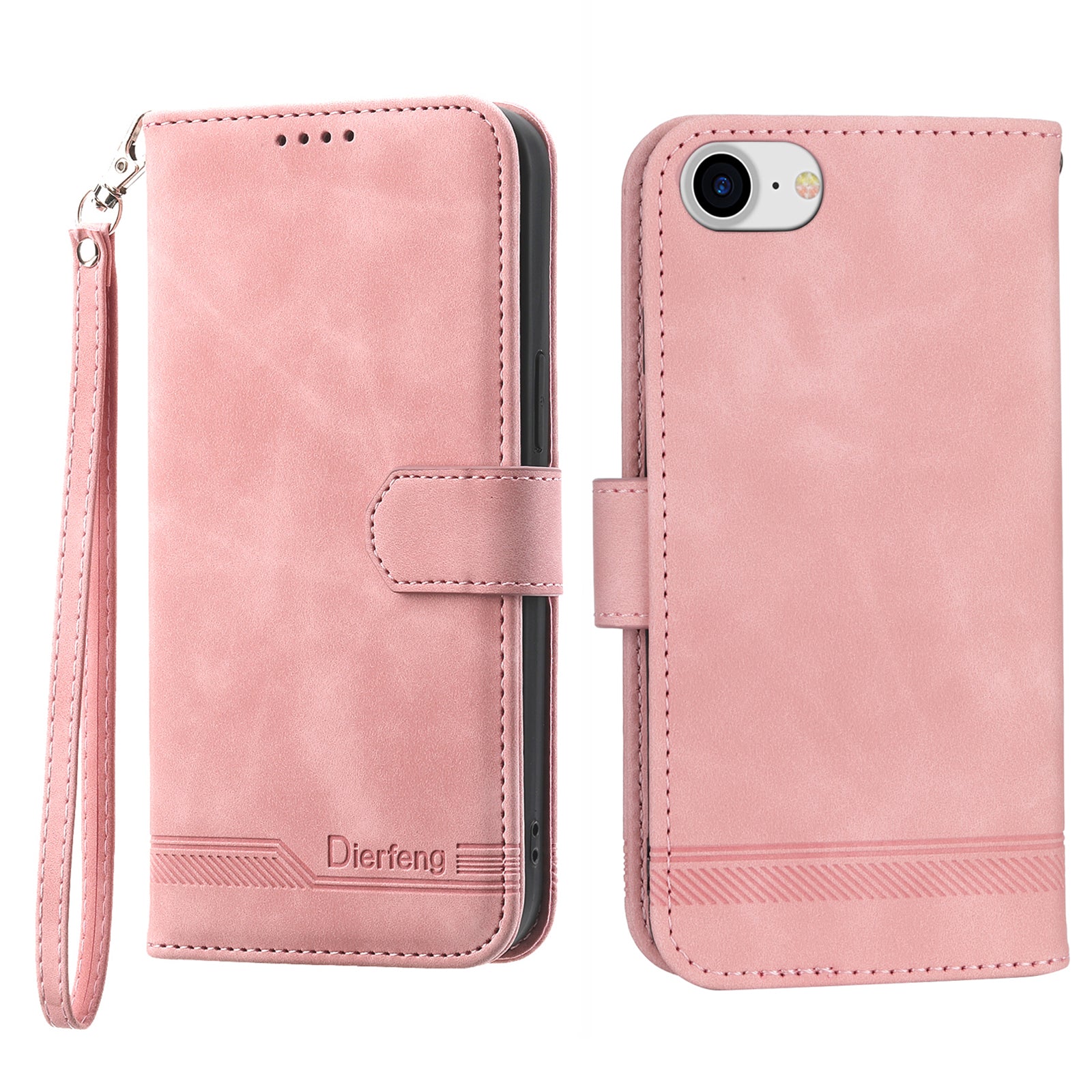 DIERFENG DF-03 Phone Case for iPhone 7 / 8 4.7 inch / SE (2020) / SE (2022), Lines Imprinted Leather Protective Phone Cover Wallet Stand - Purple