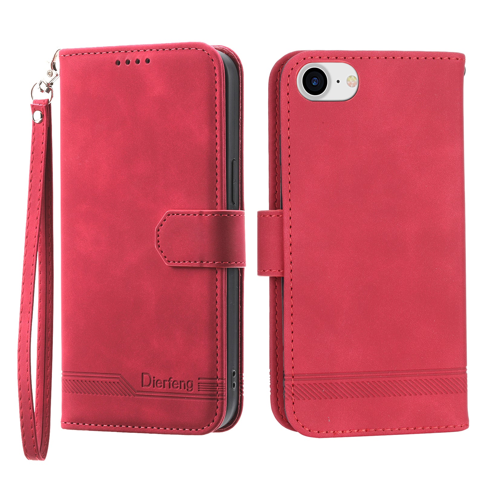 DIERFENG DF-03 Phone Case for iPhone 7 / 8 4.7 inch / SE (2020) / SE (2022), Lines Imprinted Leather Protective Phone Cover Wallet Stand - Purple