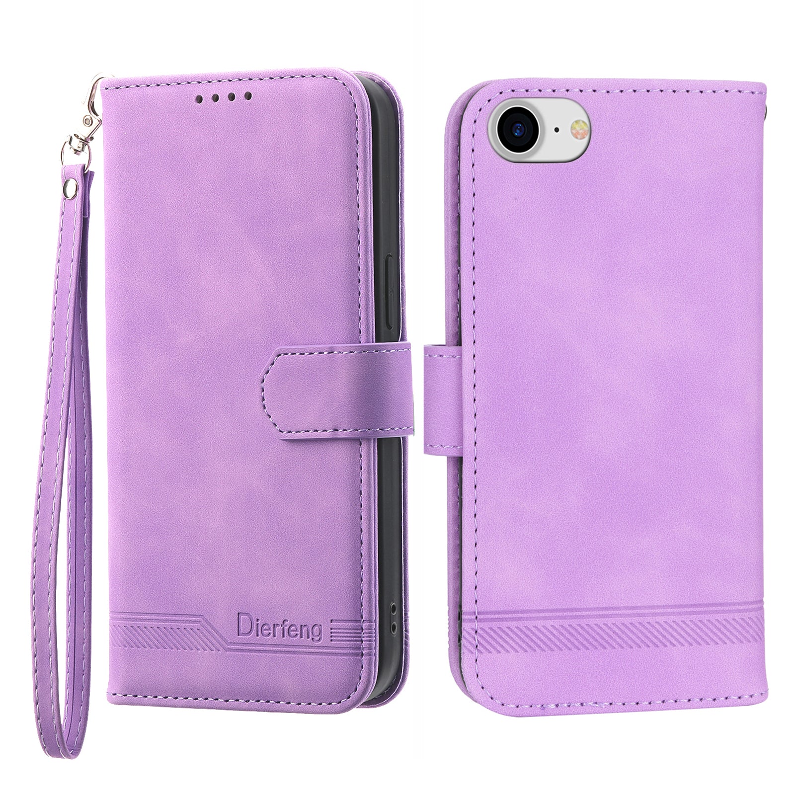 DIERFENG DF-03 Phone Case for iPhone 7 8 4.7 inch SE (2020) SE (2022) Lines Imprinted Leather Protective Phone Cover Wallet Stand