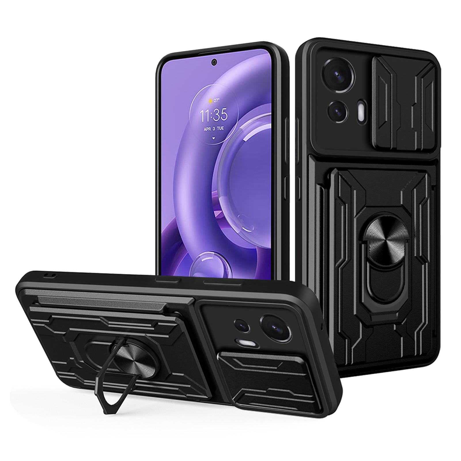 Shockproof Phone Cover For Motorola Edge 30 Neo 5G Ring Kickstand Phone Case with Slide Camera Protection Card Holder