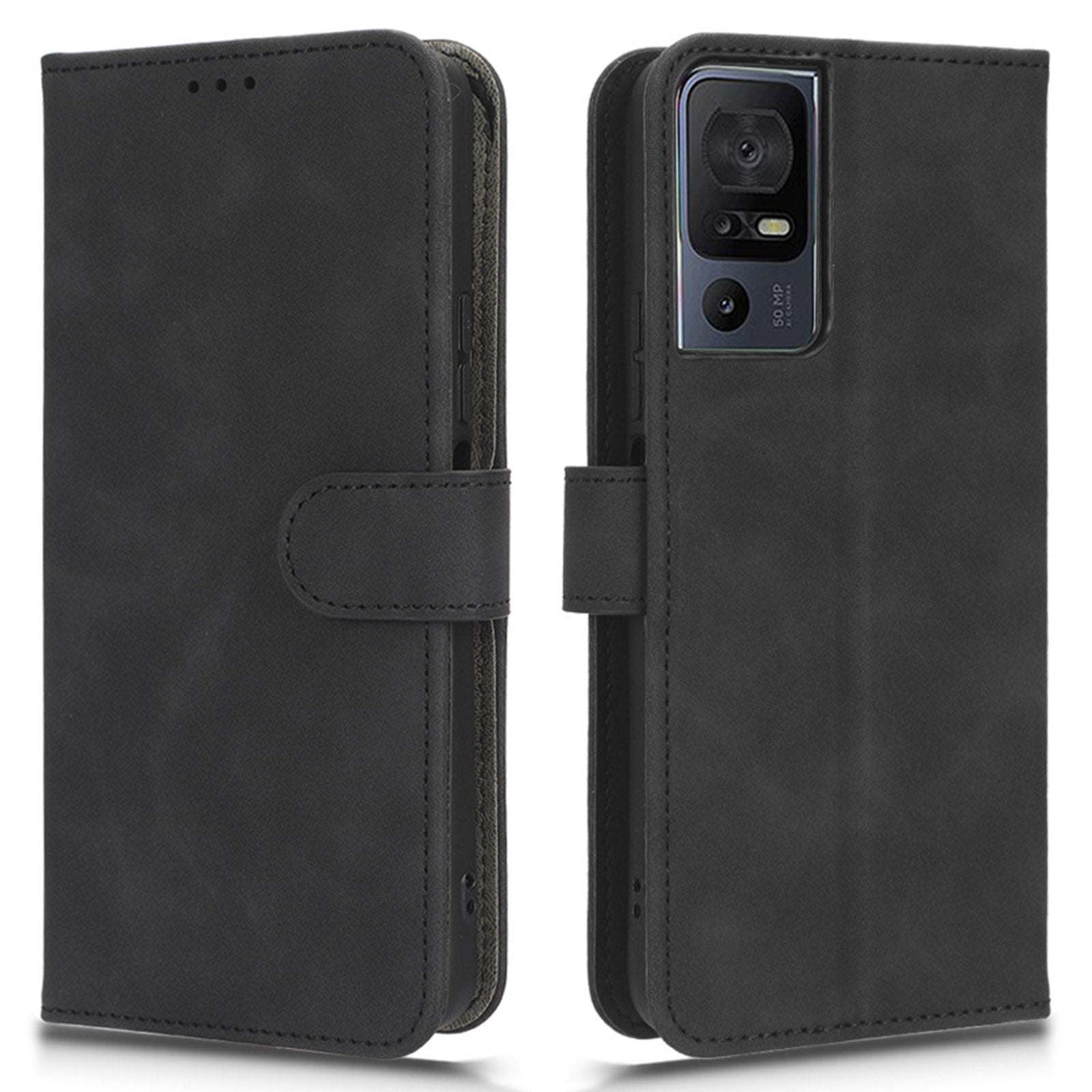 Leather Phone Case For TCL 40 SE Skin-friendly Flip Protective Phone Cover Wallet Stand with Wrist Strap